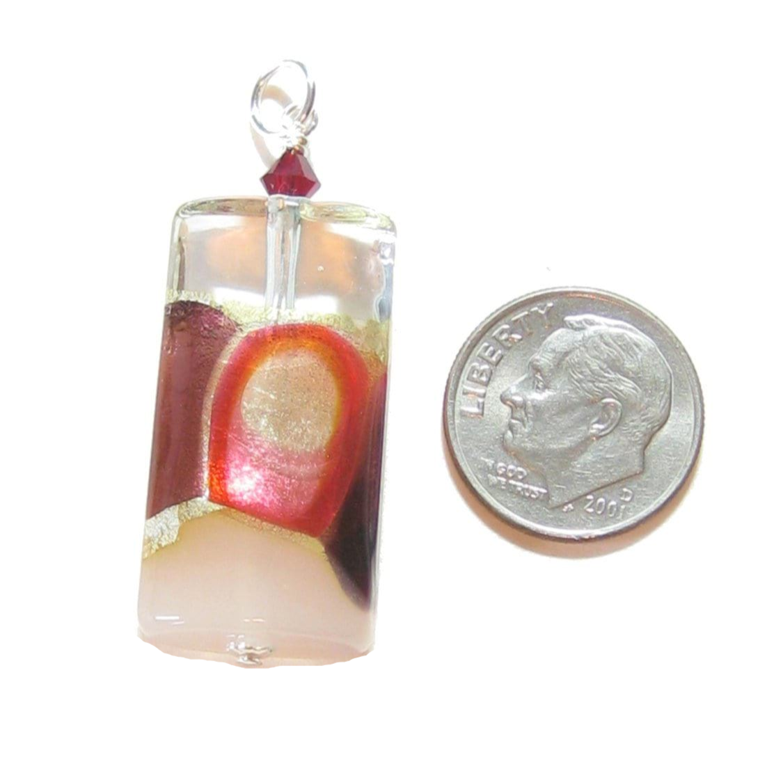 Murano Glass Pink Red Rectangle Pendant by JKC Murano - JKC Murano