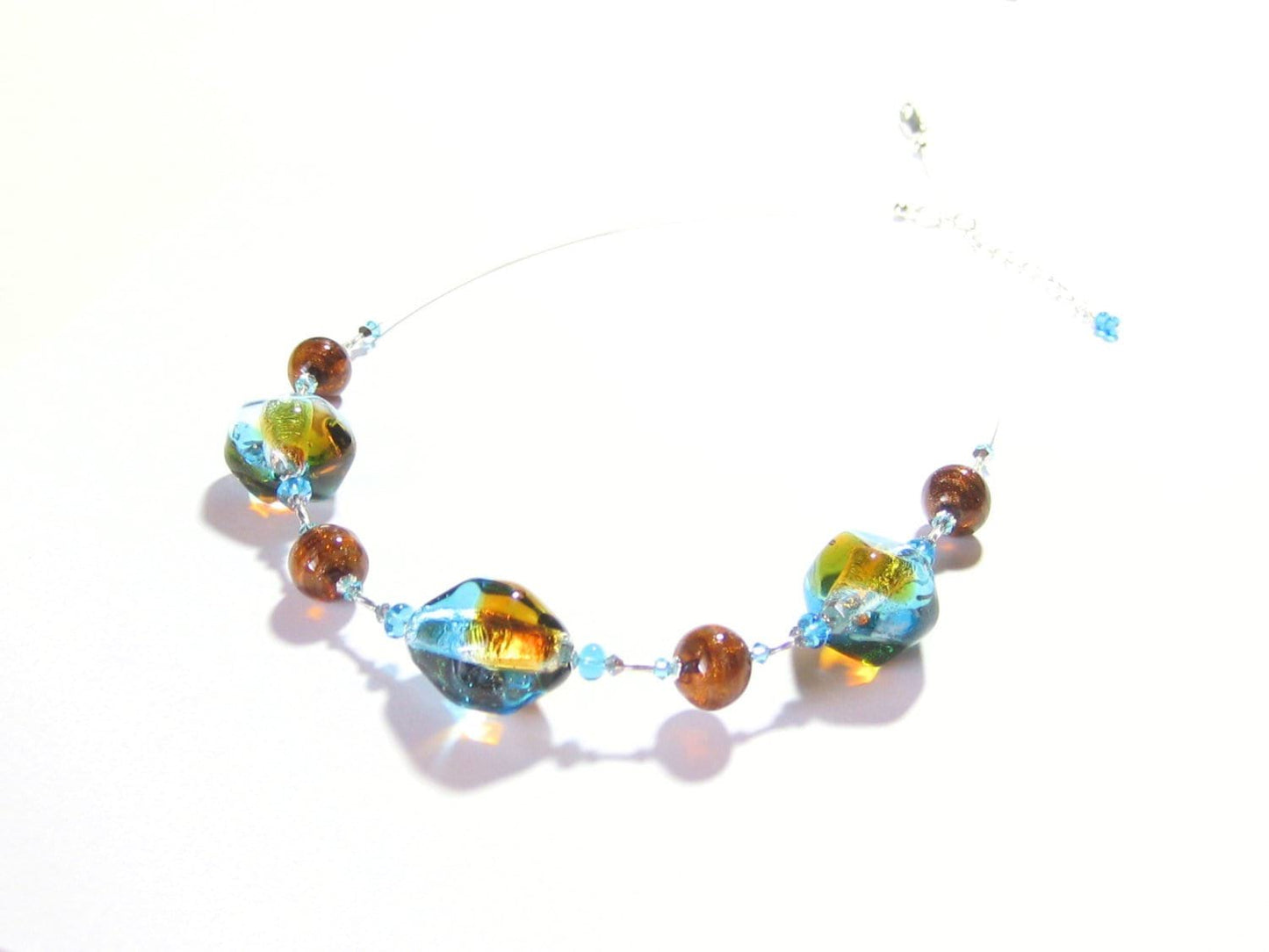 Murano Glass Aqua Topaz Nugget Sterling Silver Necklace, Italian Glass Jewelry - JKC Murano