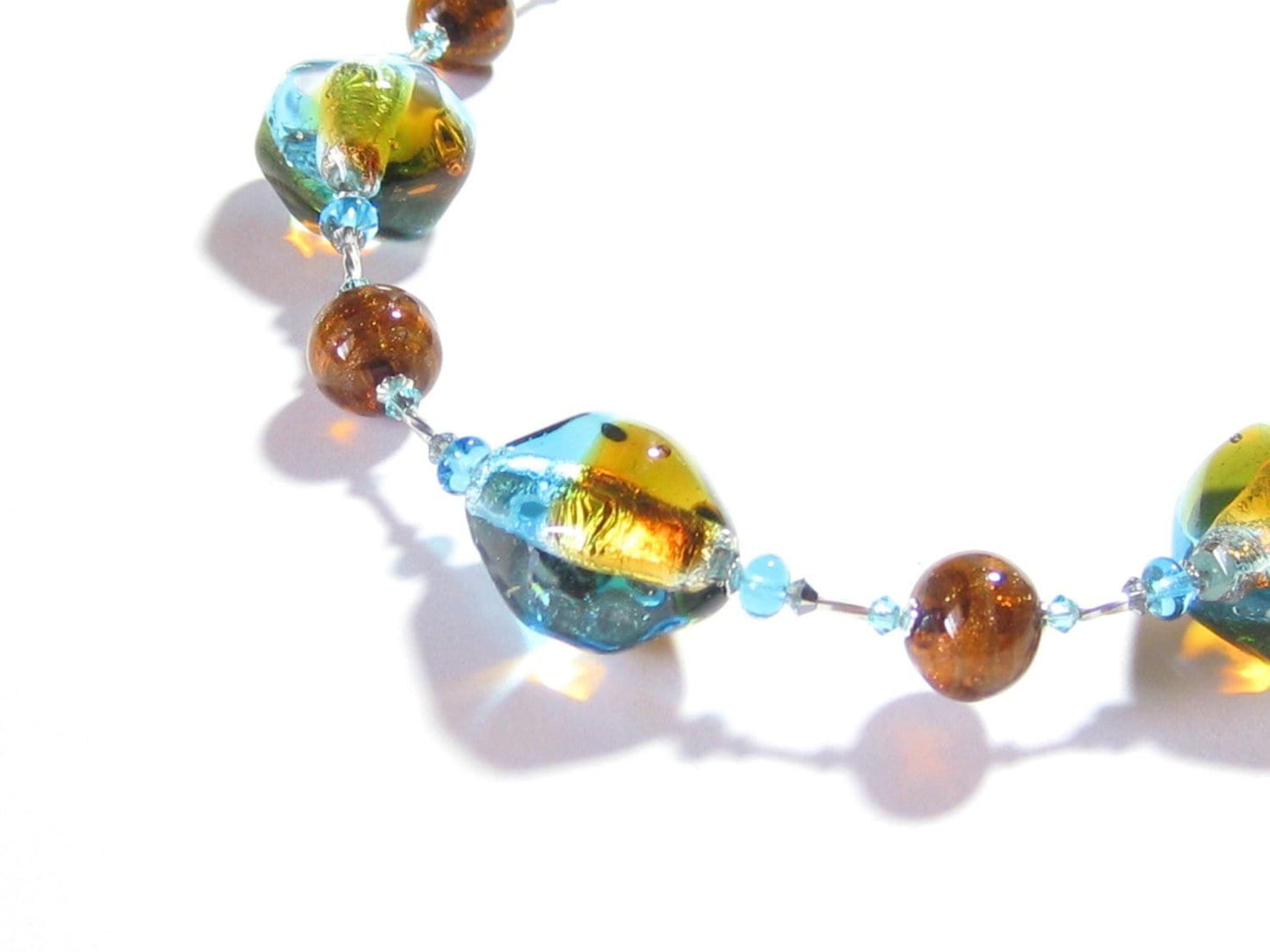 Murano Glass Aqua Topaz Nugget Sterling Silver Necklace, Italian Glass Jewelry - JKC Murano