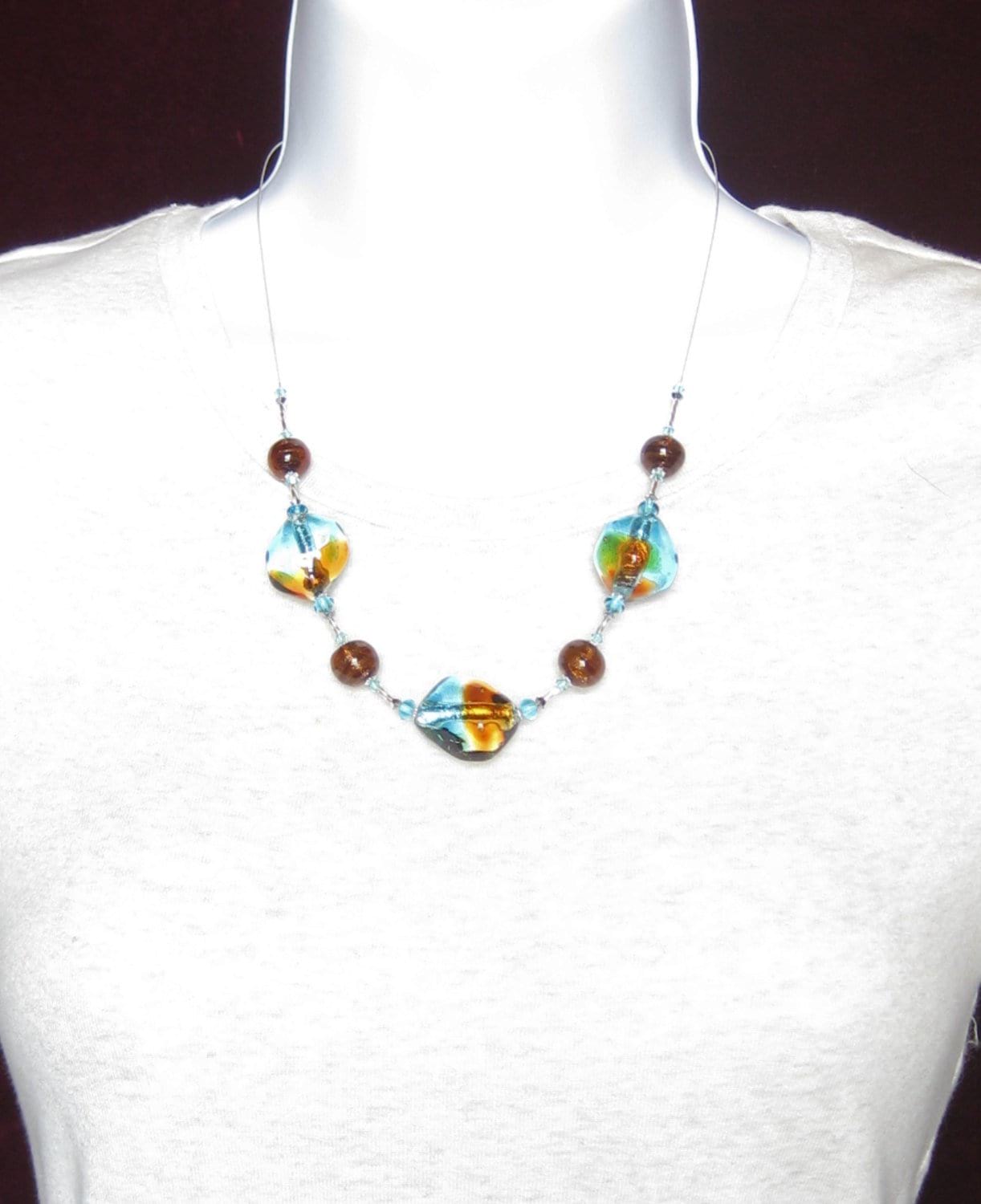 Murano Glass Aqua Topaz Nugget Sterling Silver Necklace, Italian Glass Jewelry - JKC Murano