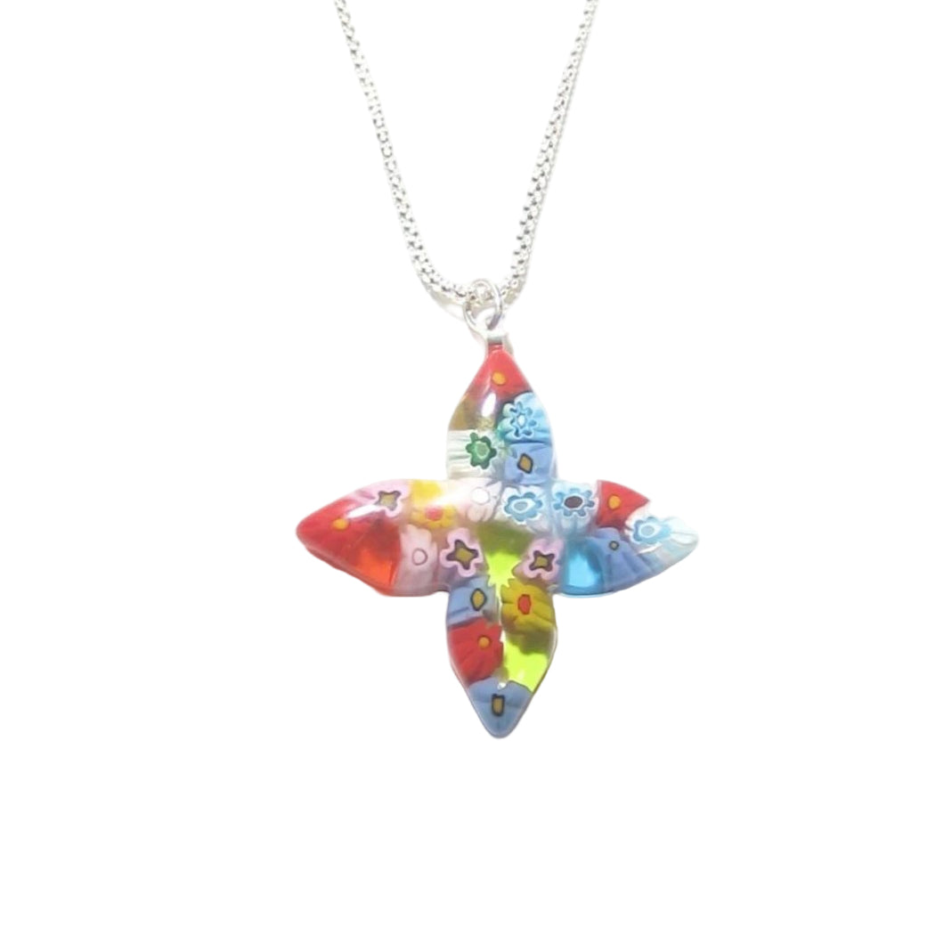 Murano Glass Millefiori Colorful Cross Pendant - JKC Murano