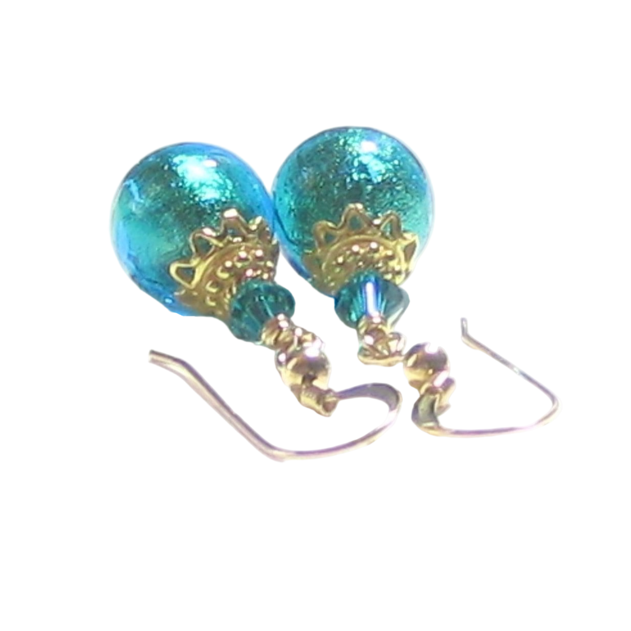 Murano Glass Aqua Ball Gold Earrings by JKC Murano - JKC Murano