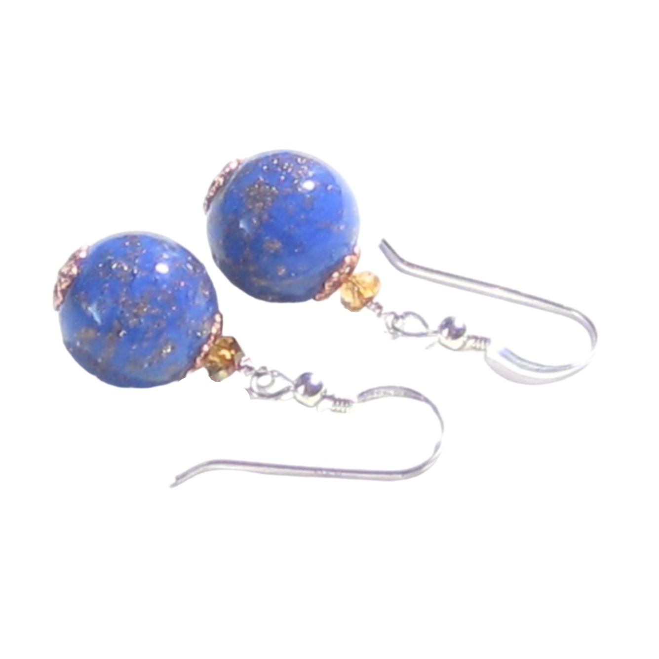 Murano Glass Lapis Blue Copper Ball Silver Earrings, Clip on Earrings - JKC Murano