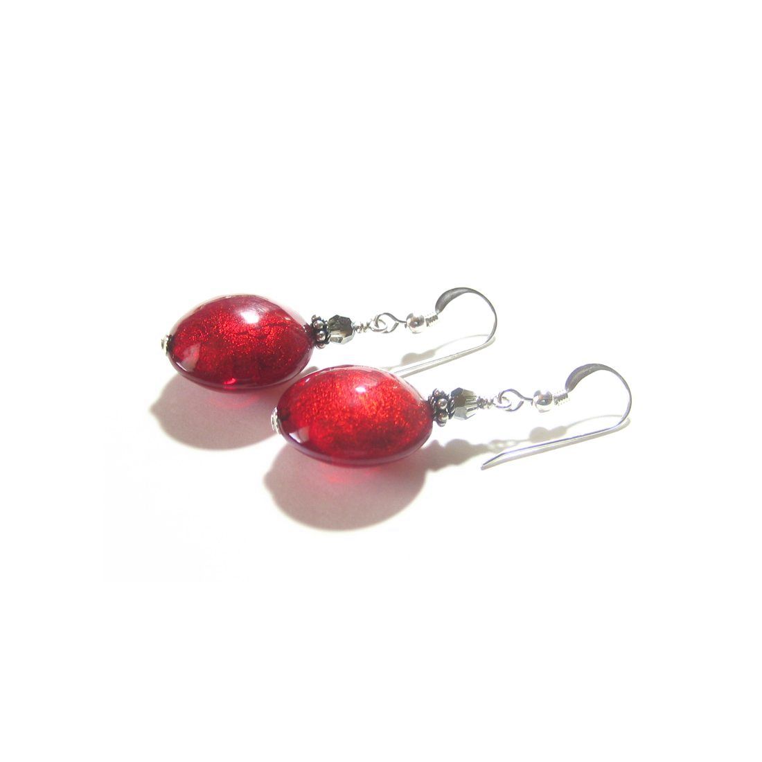 Murano Glass Large Red Disc Sterling Silver Earrings - JKC Murano