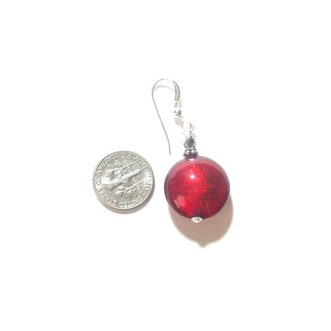 Murano Glass Large Red Disc Sterling Silver Earrings - JKC Murano