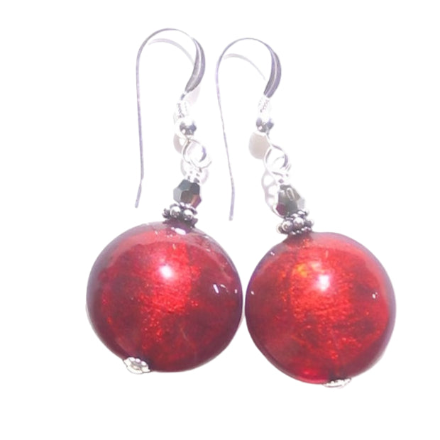 Murano Glass Large Red Disc Sterling Silver Earrings - JKC Murano