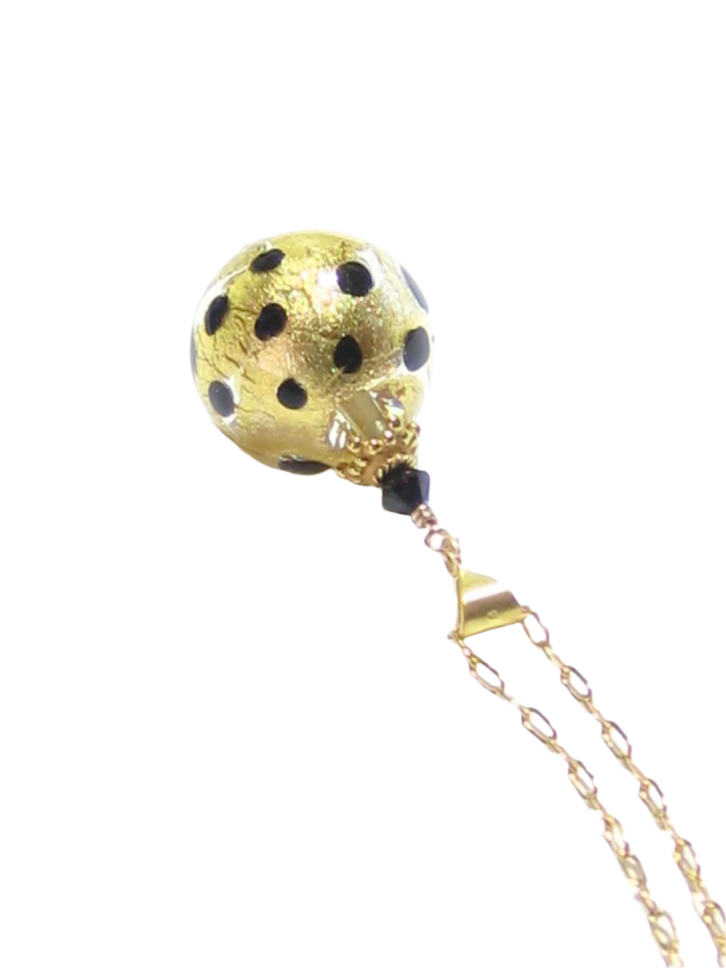 Murano Glass Leopard Ball Pendant, Gold Filled Chain - JKC Murano