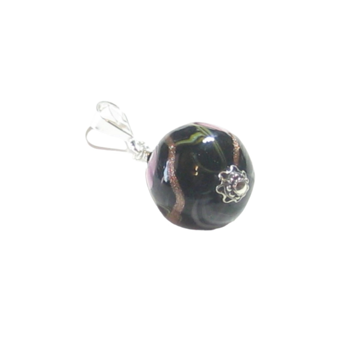 Murano Glass Black Pink Millefiori Ball Pendant - JKC Murano