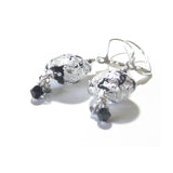Murano Glass Black Disc Crystal Cluster Silver Earrings - JKC Murano