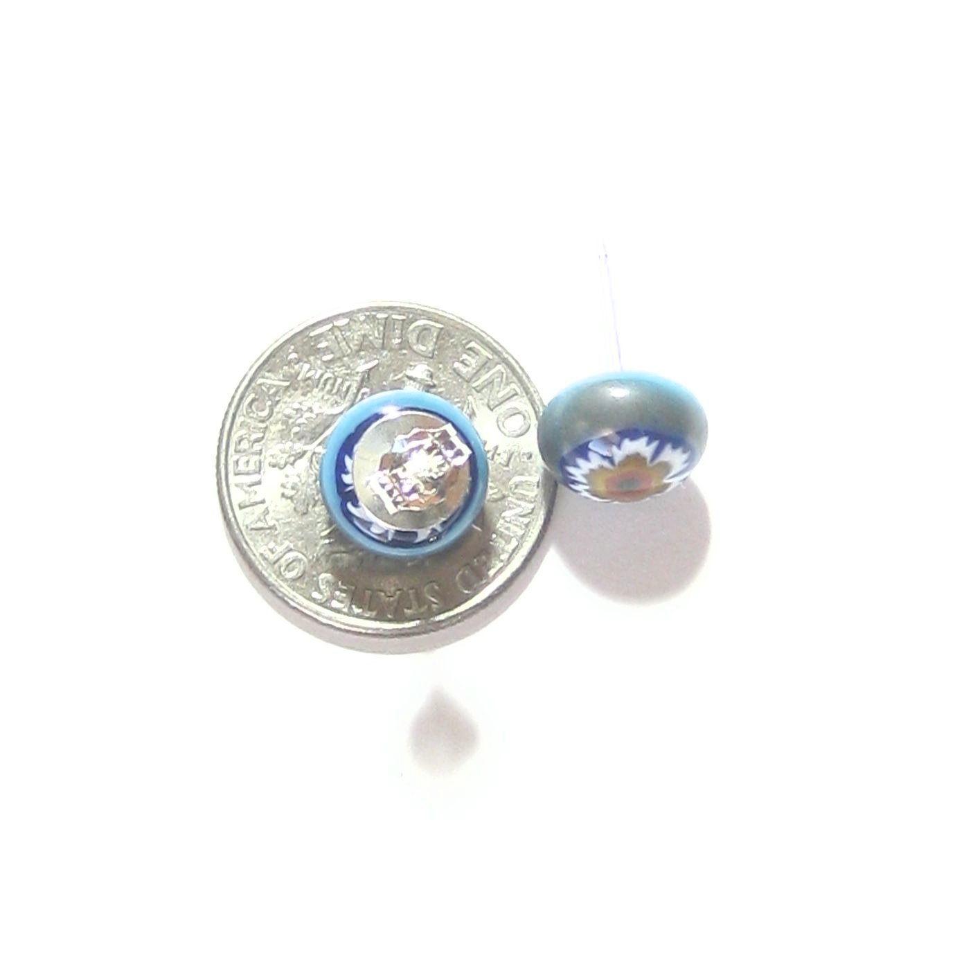 Murano Millefiori Blue Brown Flower Sterling Post Stud Earrings - JKC Murano