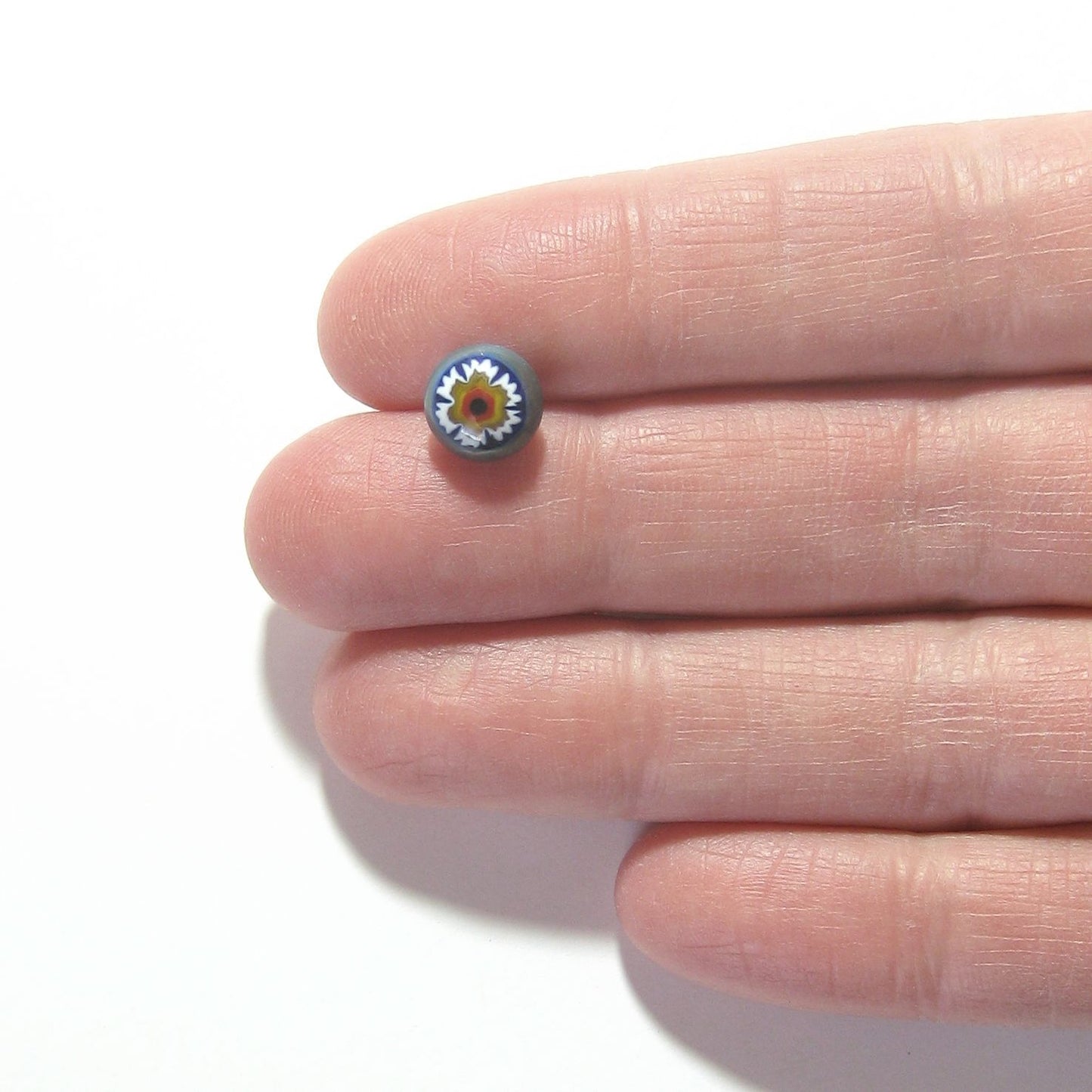Murano Millefiori Blue Brown Flower Sterling Post Stud Earrings - JKC Murano