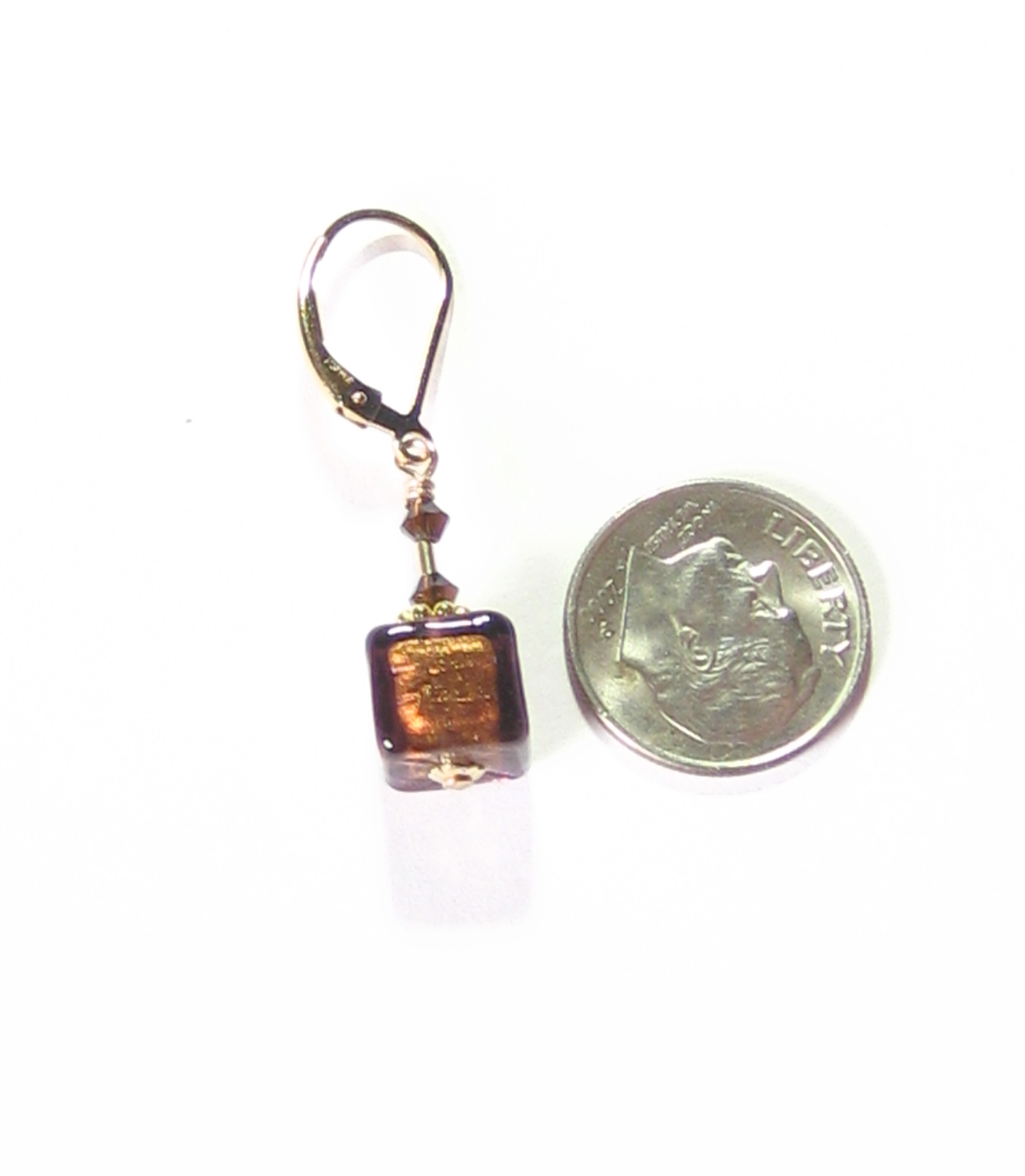 Murano Glass Brown Cube Gold Earrings, Fishhook Earrings - JKC Murano