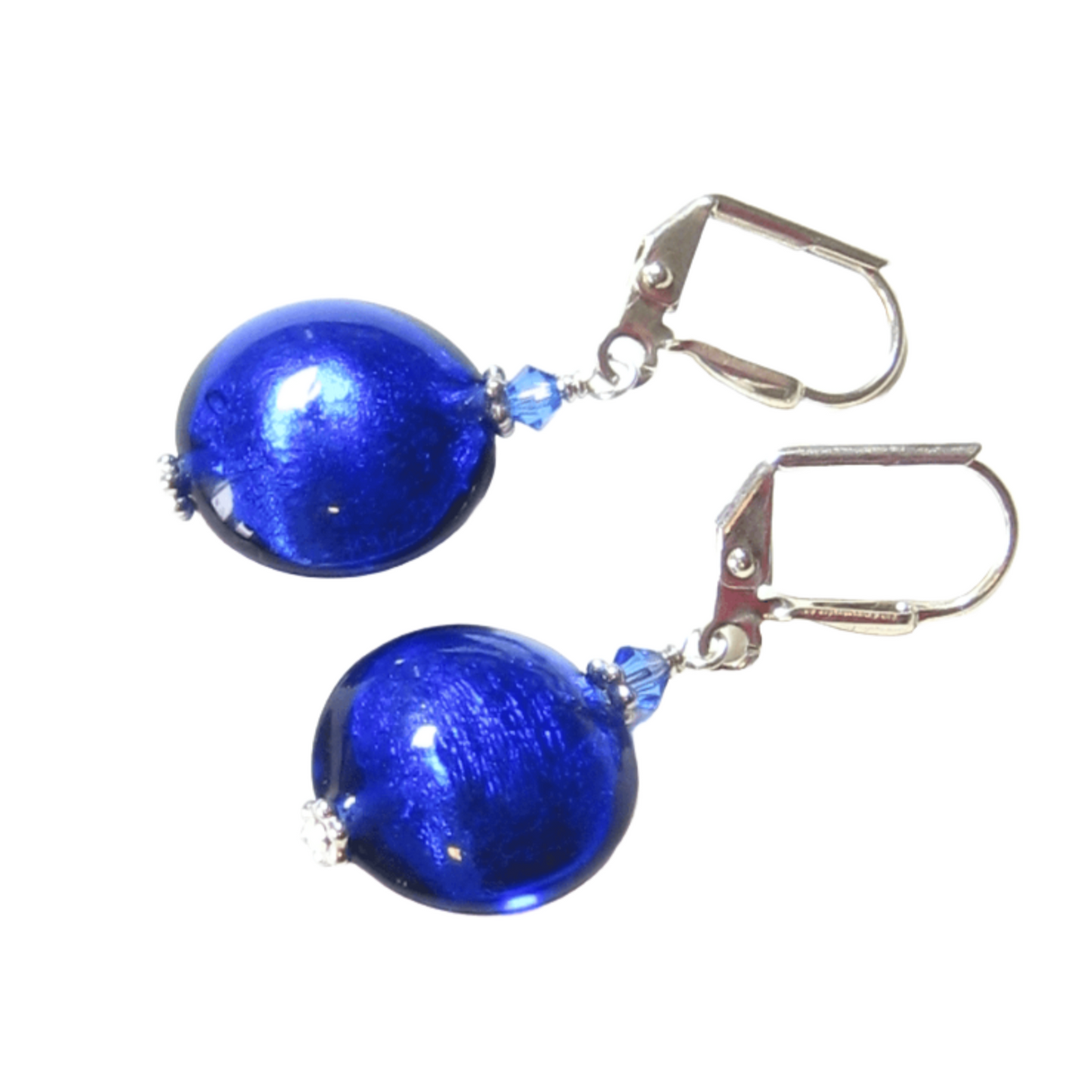 Murano Glass Cobalt Blue Disc Sterling Silver Earrings - JKC Murano