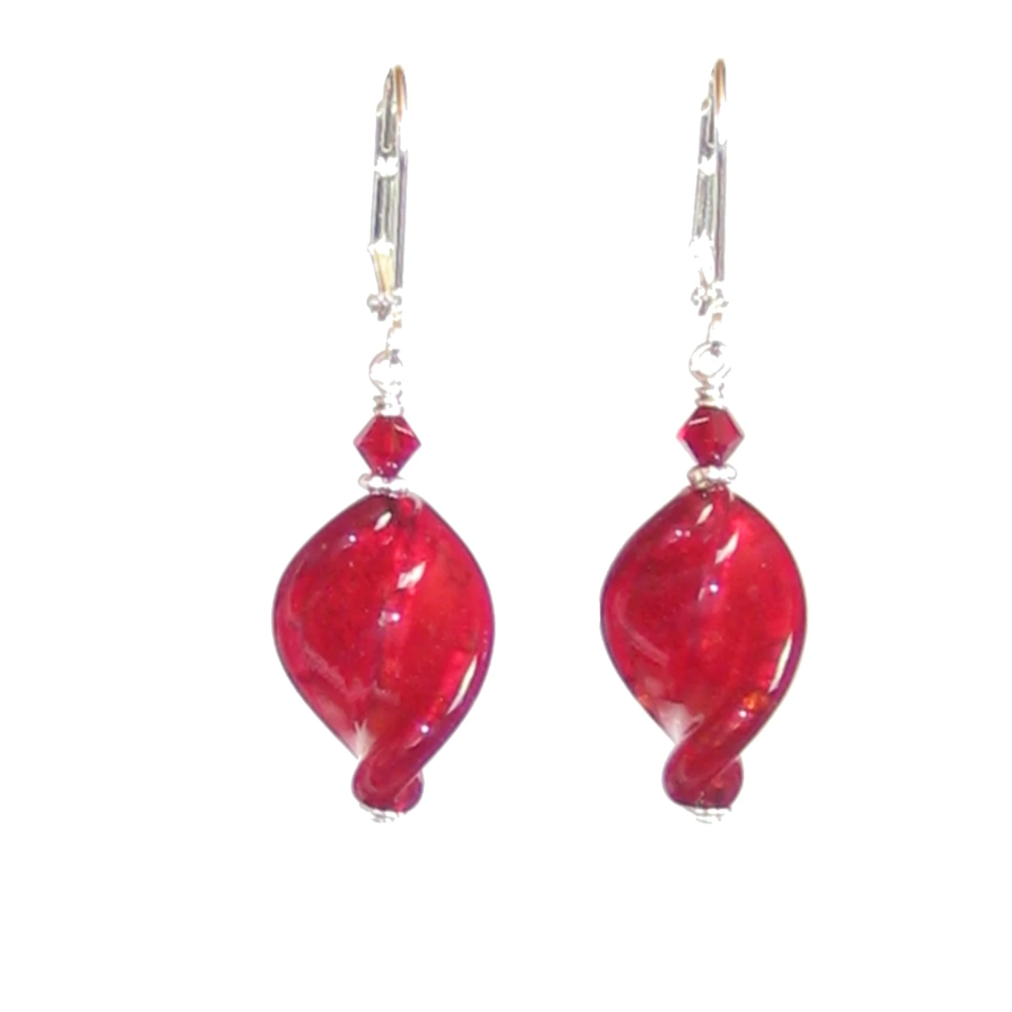 Venetian Glass Large Red Twist Sterling Silver Earrings - JKC Murano