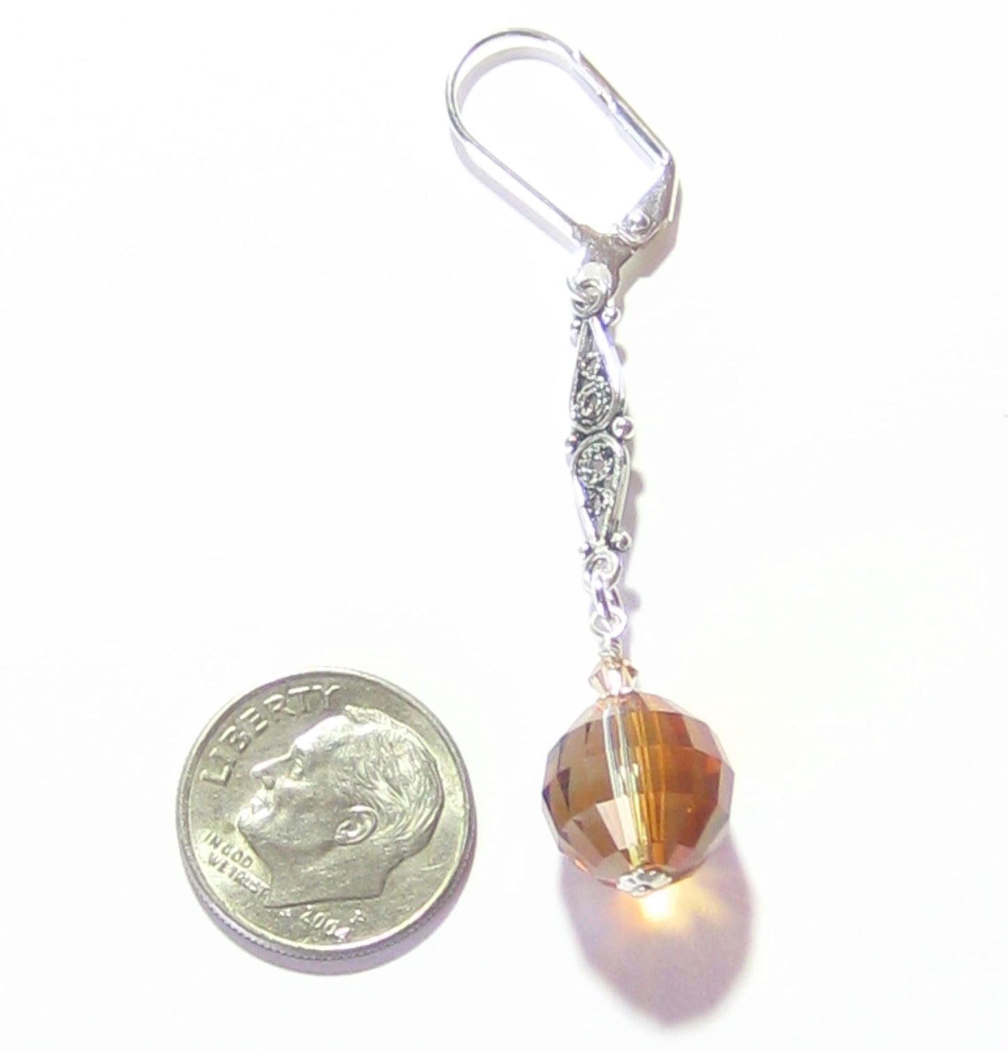 Swarovski Copper Crystal Ball Sterling Silver Drop Earrings - JKC Murano