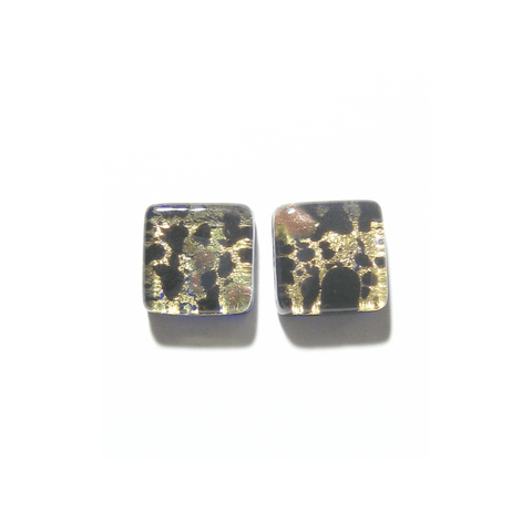 Murano Glass Black Green Gold Square Cuff Links - JKC Murano