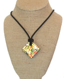 Murano Klimt Inspired Fused Glass Colorful Diamond Pendant, Marked Murano - JKC Murano