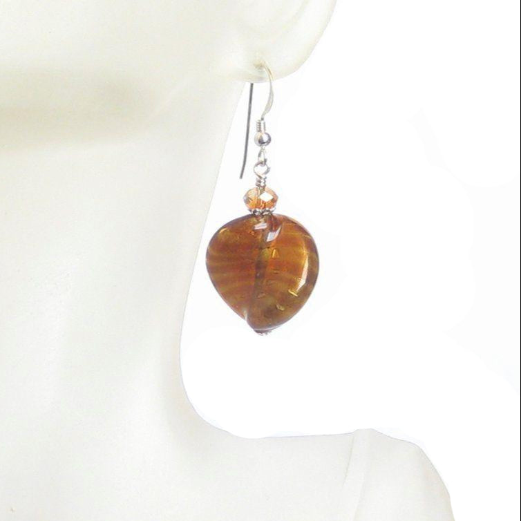 Murano Glass Large Topaz Twist Sterling Silver Earrings, Venetian Jewelry - JKC Murano