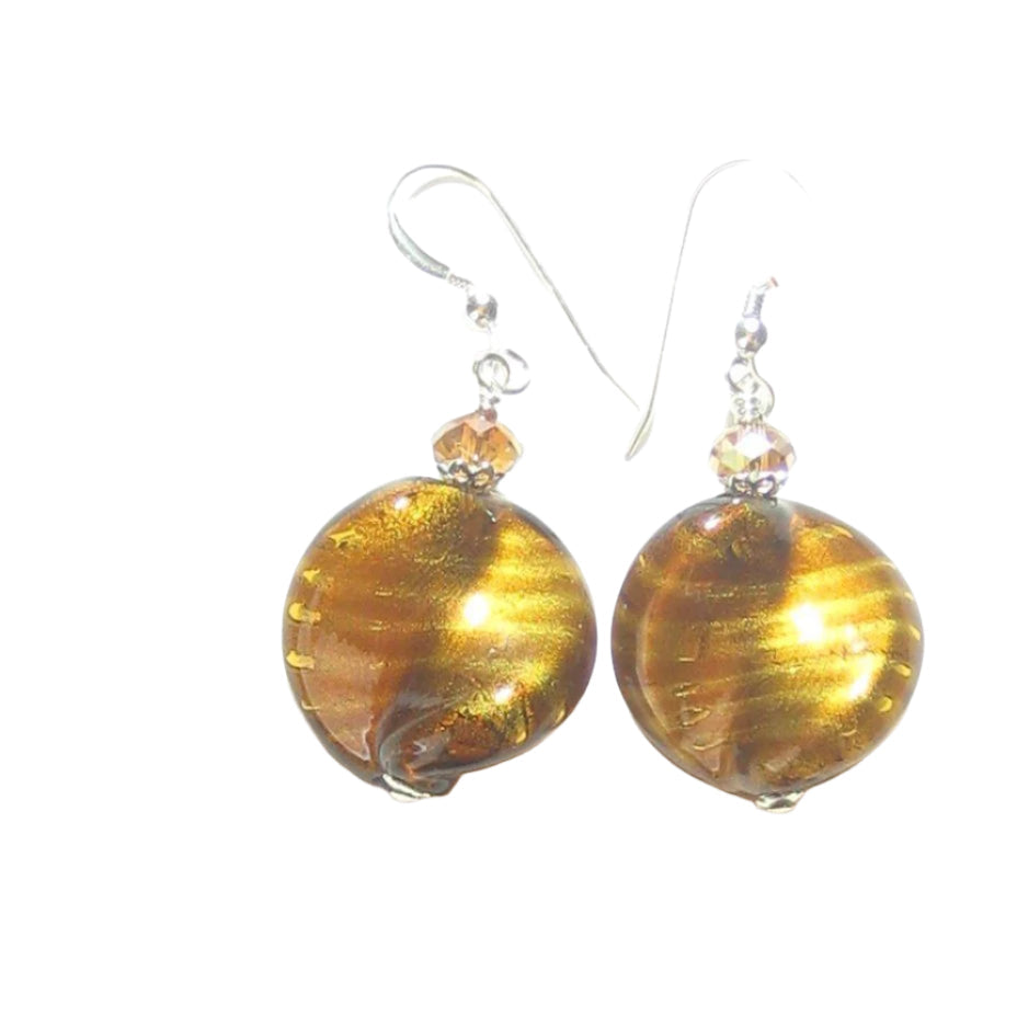 Murano Glass Large Topaz Twist Sterling Silver Earrings, Venetian Jewelry - JKC Murano