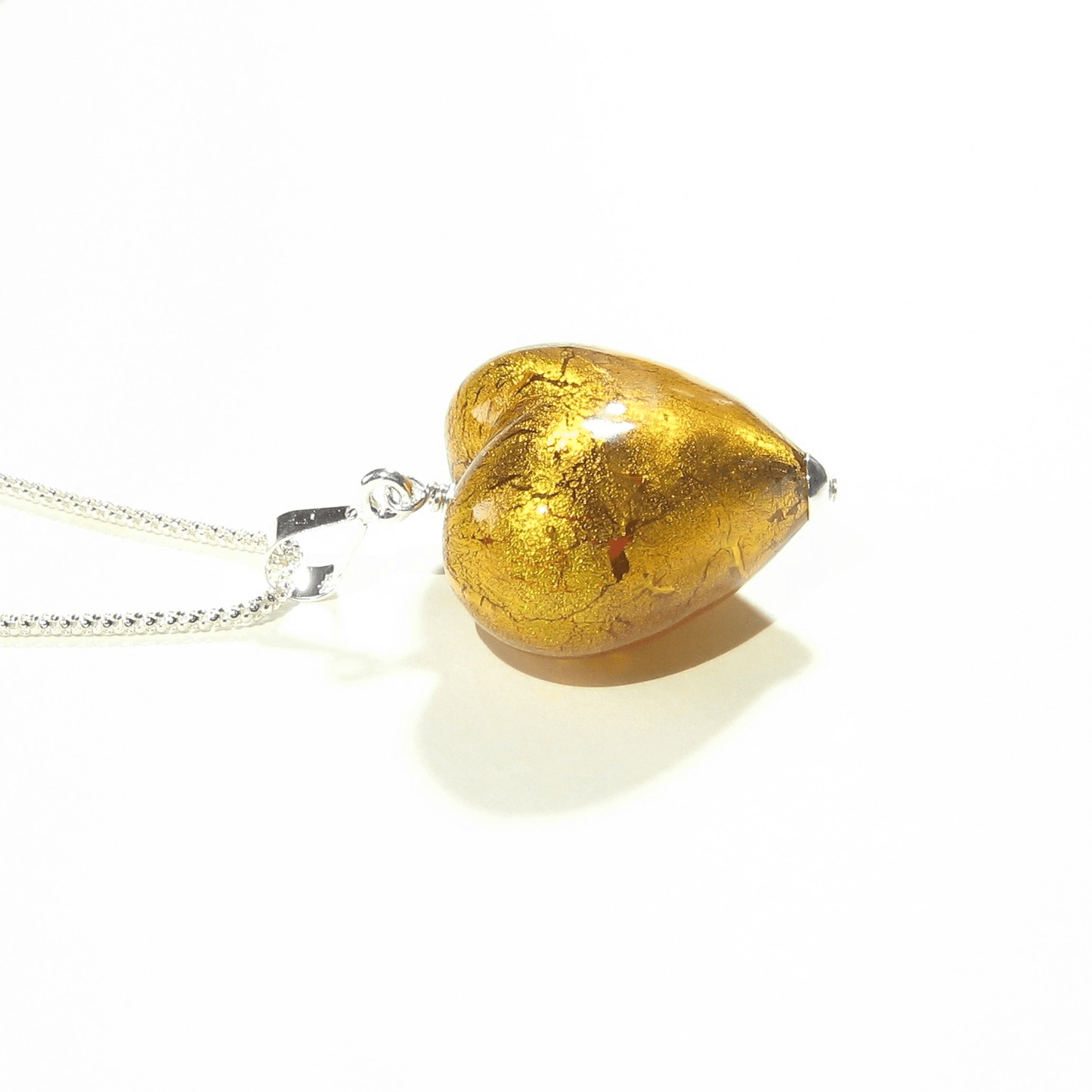Murano Glass Topaz Amber Puffy Heart Pendant - JKC Murano