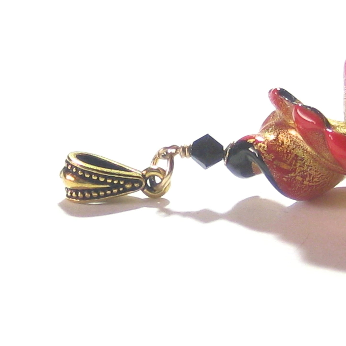 Large Murano Glass Black Red Twist Gold Pendant - JKC Murano