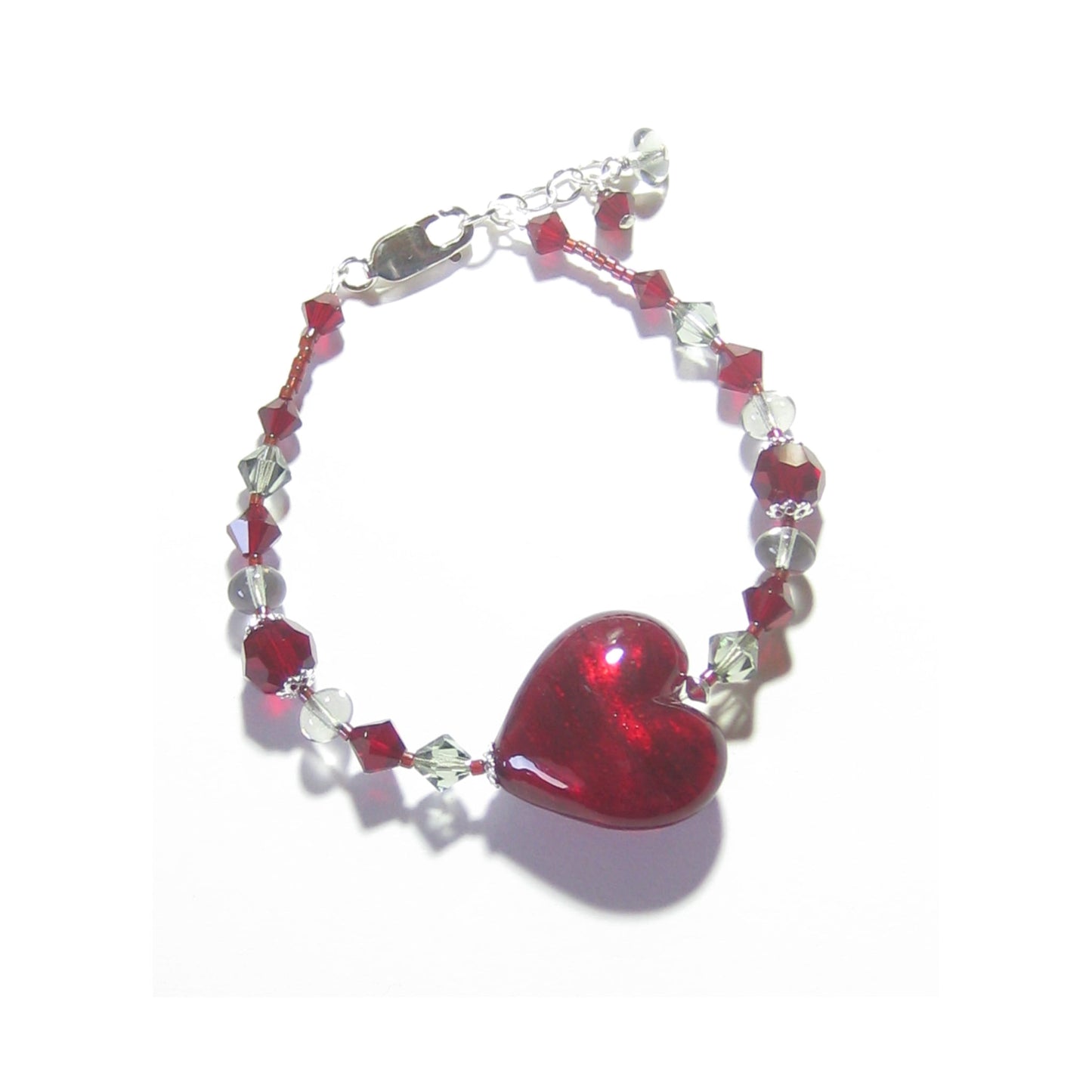 Murano Glass Red Heart Sterling Silver Bracelet - JKC Murano