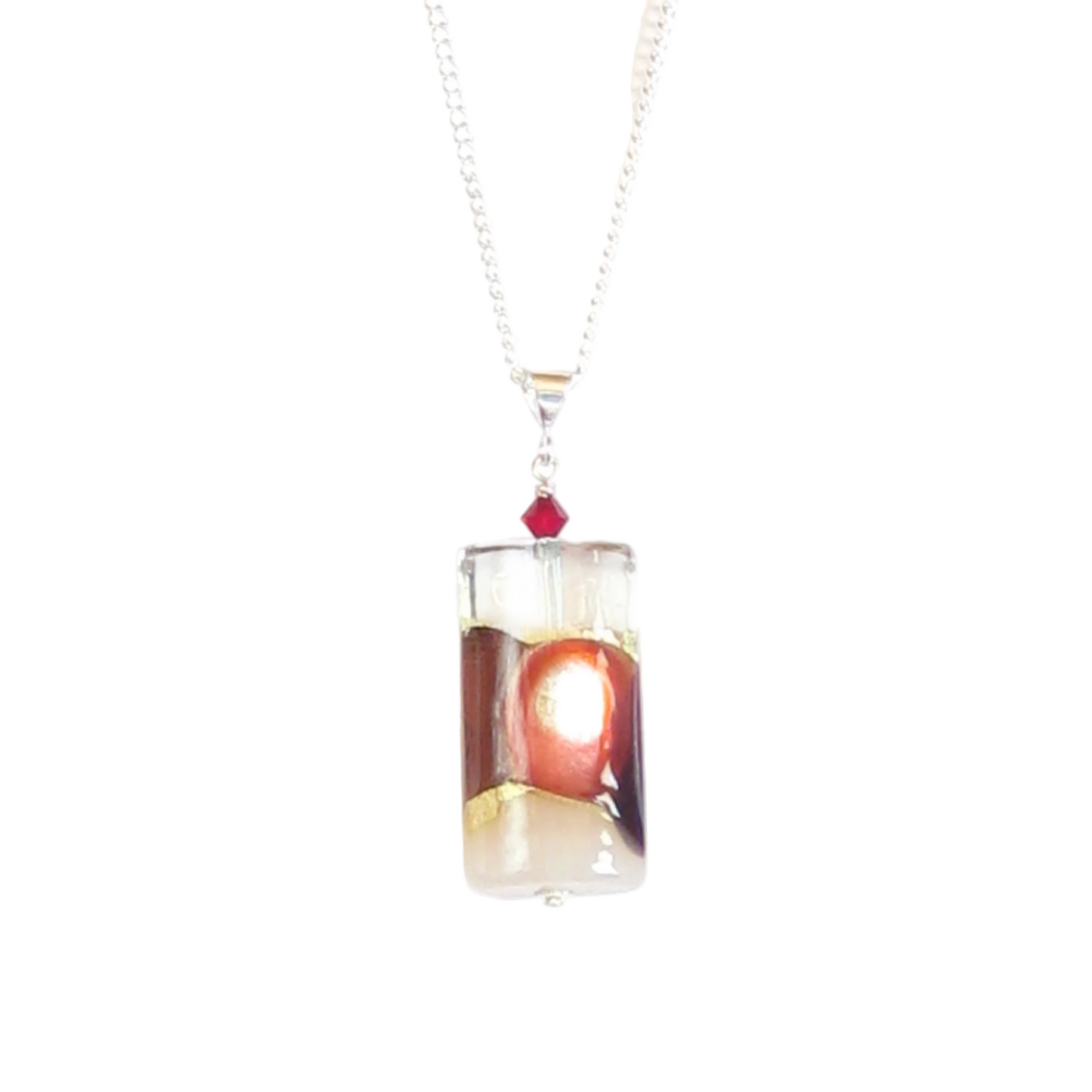 Murano Glass Pink Red Rectangle Pendant by JKC Murano - JKC Murano
