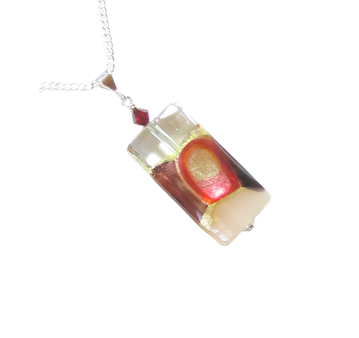 Murano Glass Pink Red Rectangle Pendant by JKC Murano - JKC Murano