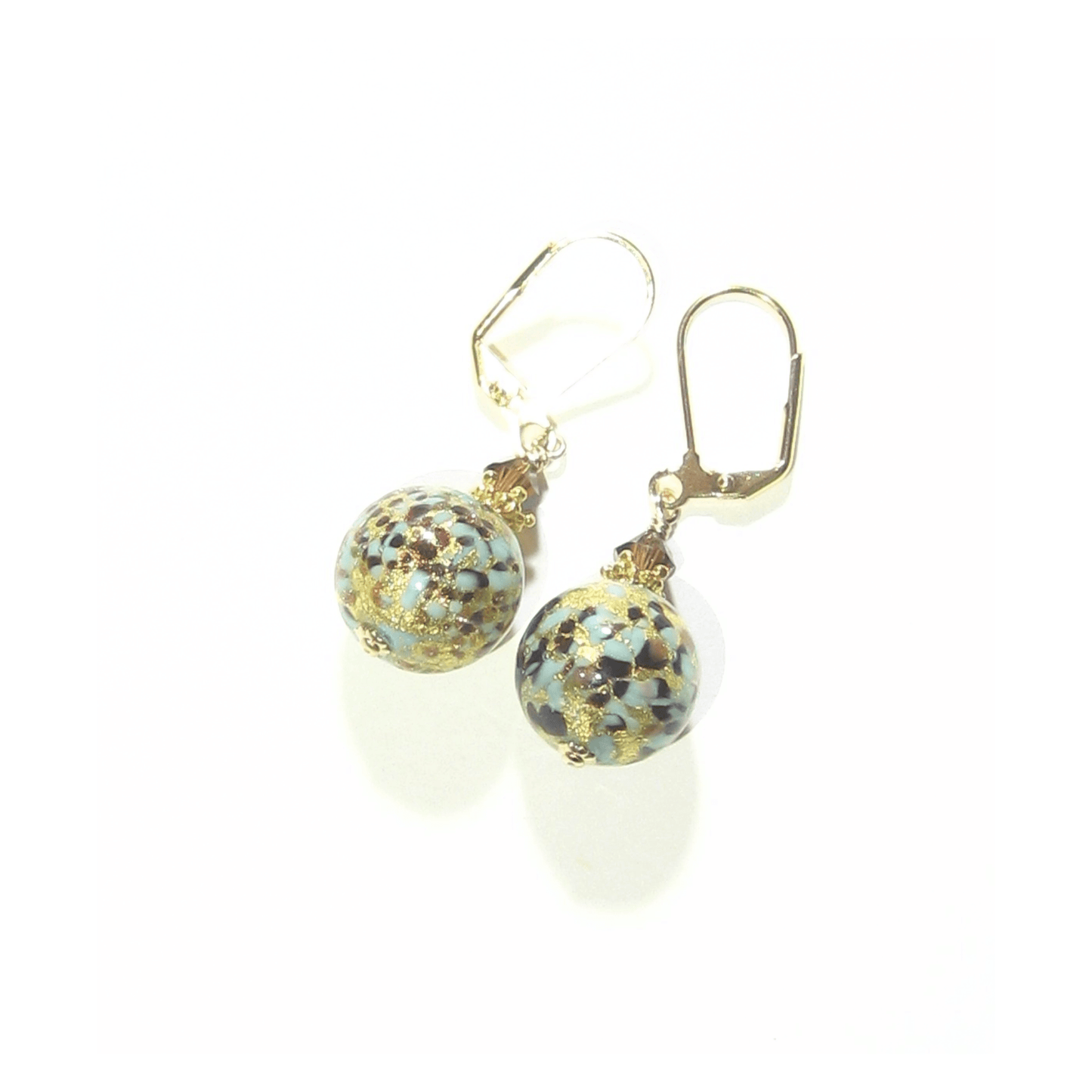 Murano Glass Turquoise Leopard Ball Gold Earrings - JKC Murano