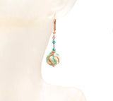 Murano Glass Aqua Copper Ball Gold Earrings - JKC Murano