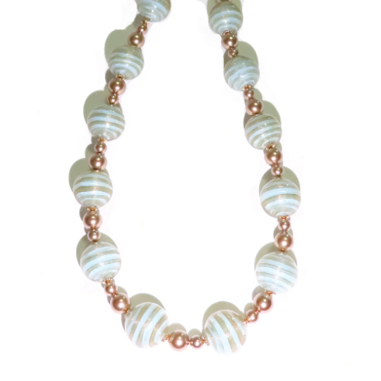 Murano Glass Aquamarine Ball Bronze Gold Necklace by JKC Murano