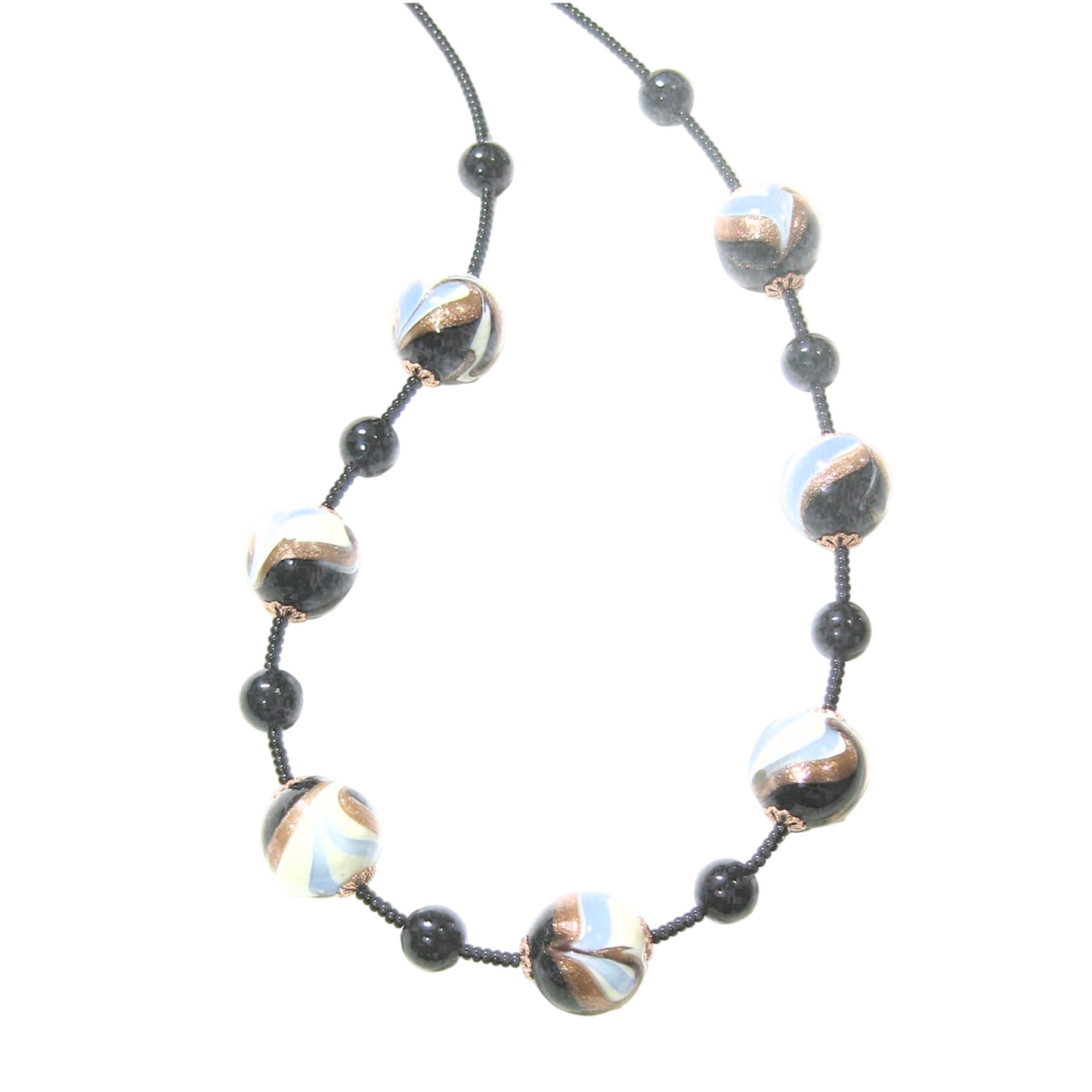 Murano Glass Blue Black Copper Swirl Silver Necklace - JKC Murano