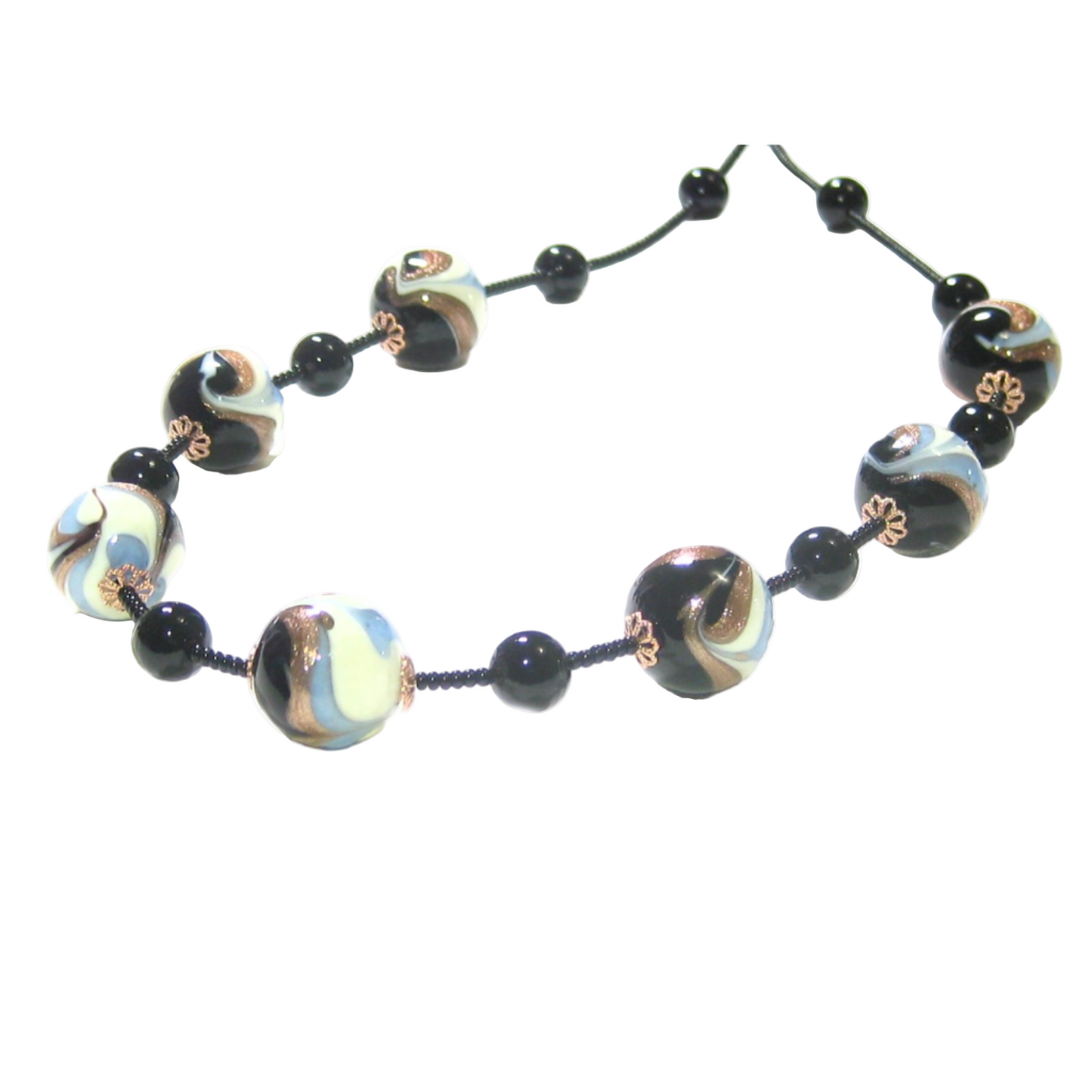 Murano Glass Blue Black Copper Swirl Silver Necklace - JKC Murano