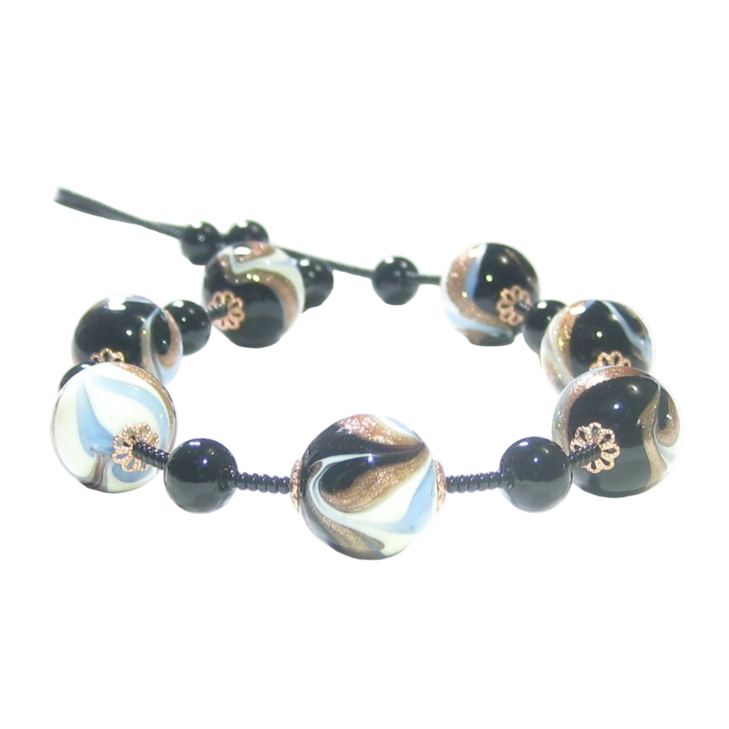 Murano Glass Blue Black Copper Swirl Silver Necklace - JKC Murano