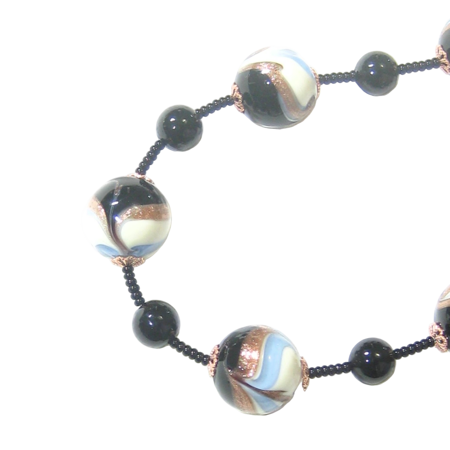 Murano Glass Blue Black Copper Swirl Silver Necklace - JKC Murano