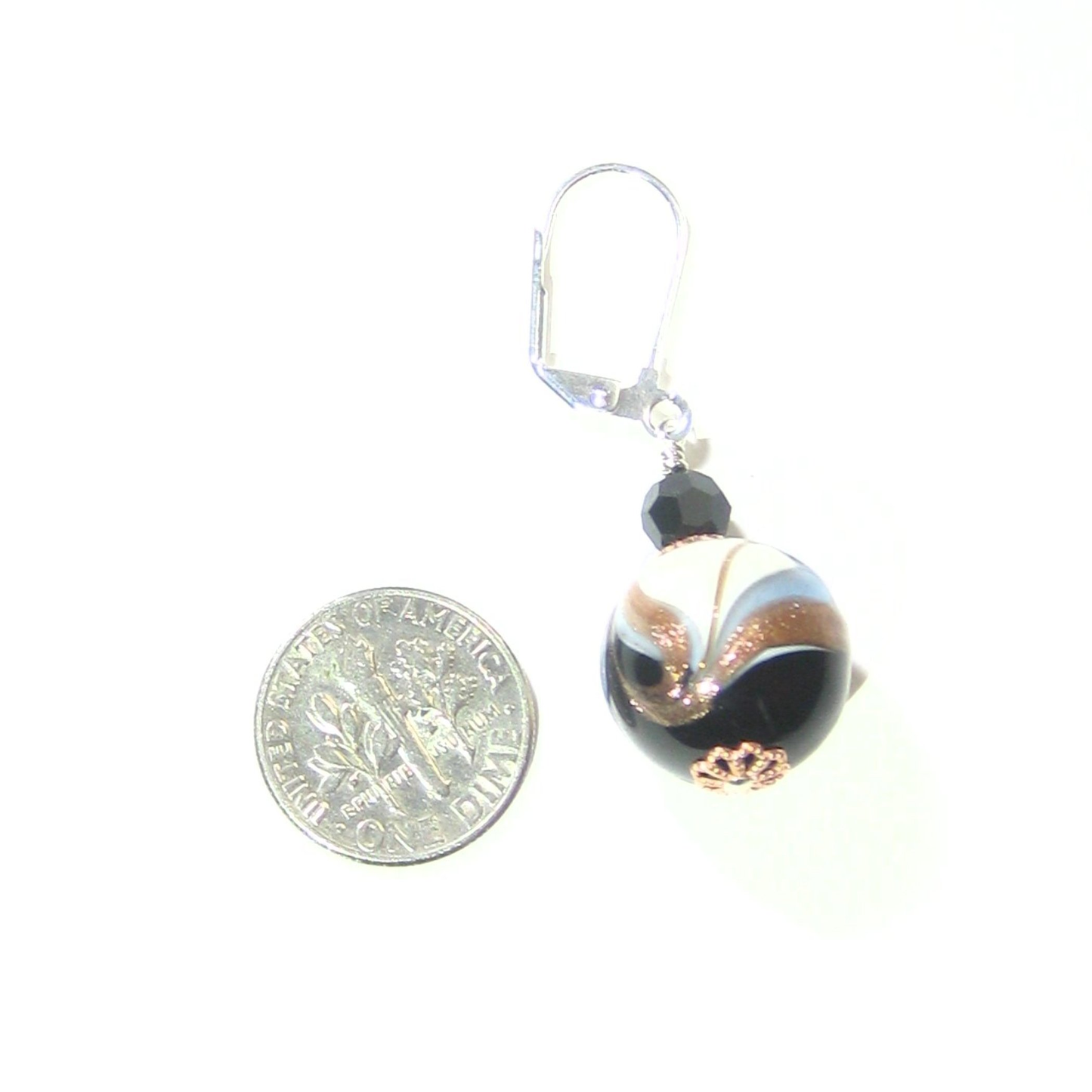 Murano Glass Black White Blue Copper Silver Earrings - JKC Murano