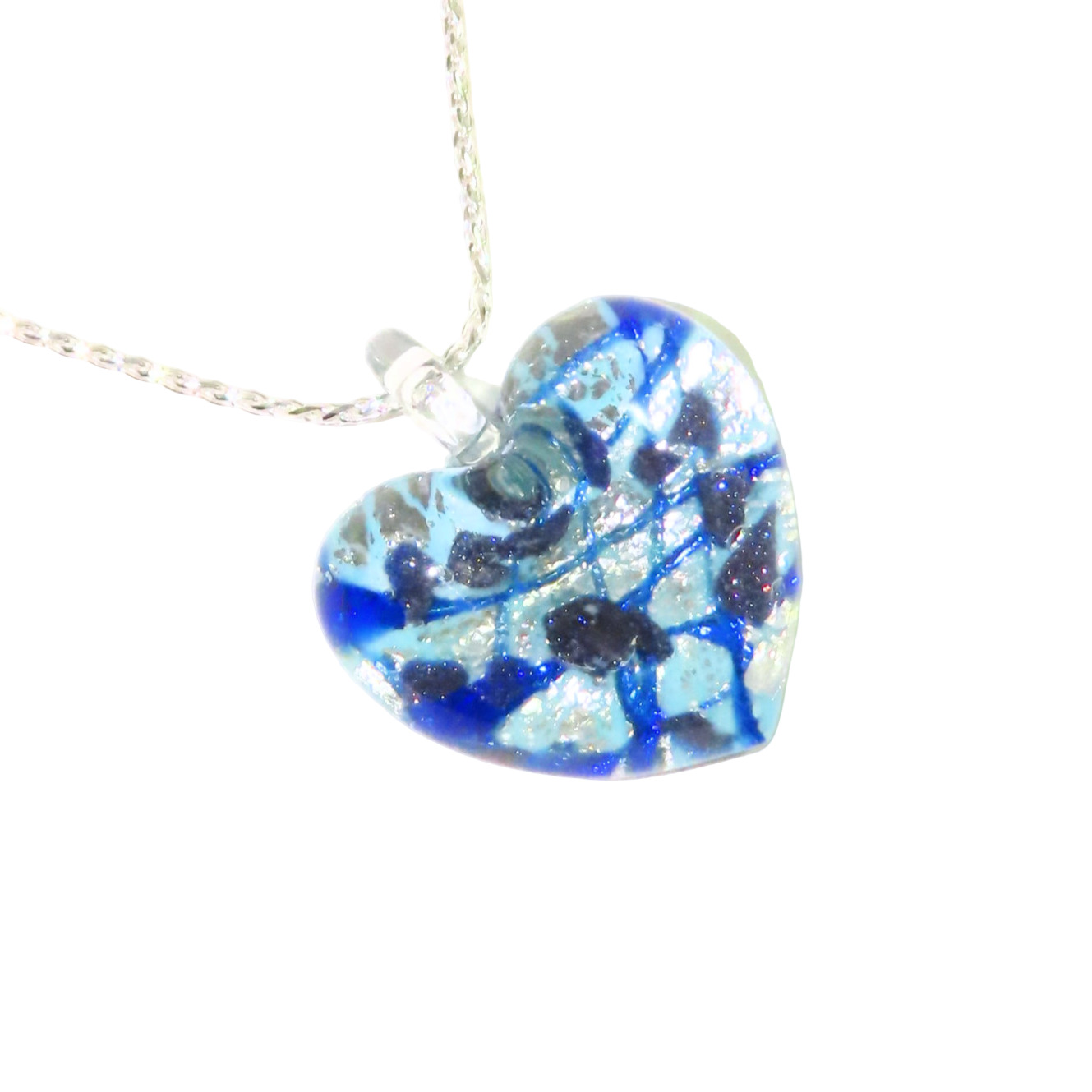 Murano Glass Heart Blue Swirl Pendant Necklace by JKC Murano