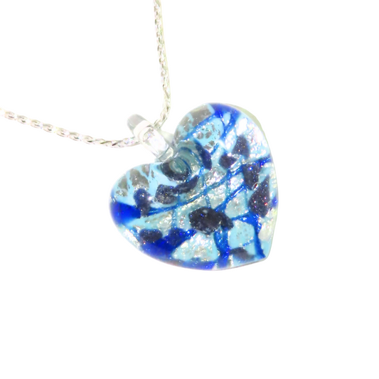 Murano Glass Heart Blue Swirl Pendant Necklace by JKC Murano