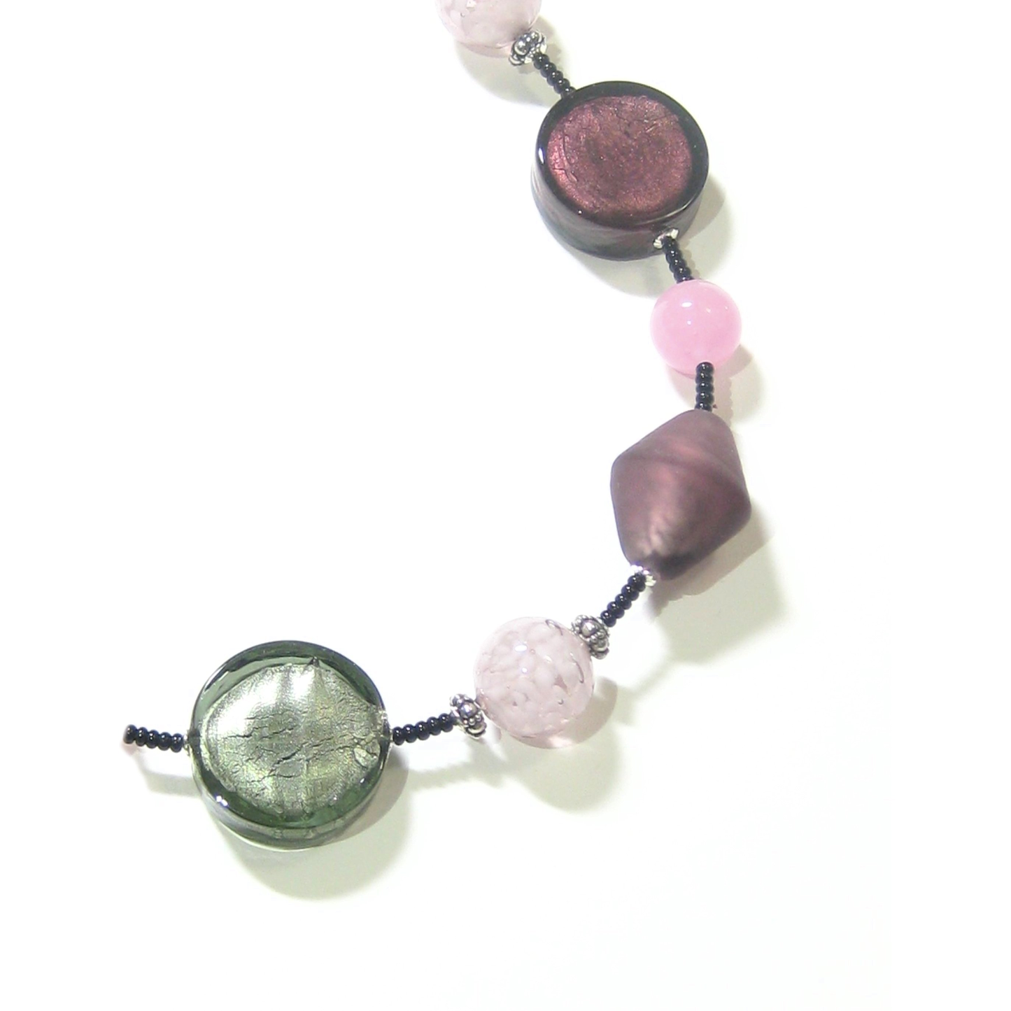 Murano Glass Purple Pink Gray Long Silver Necklace - JKC Murano