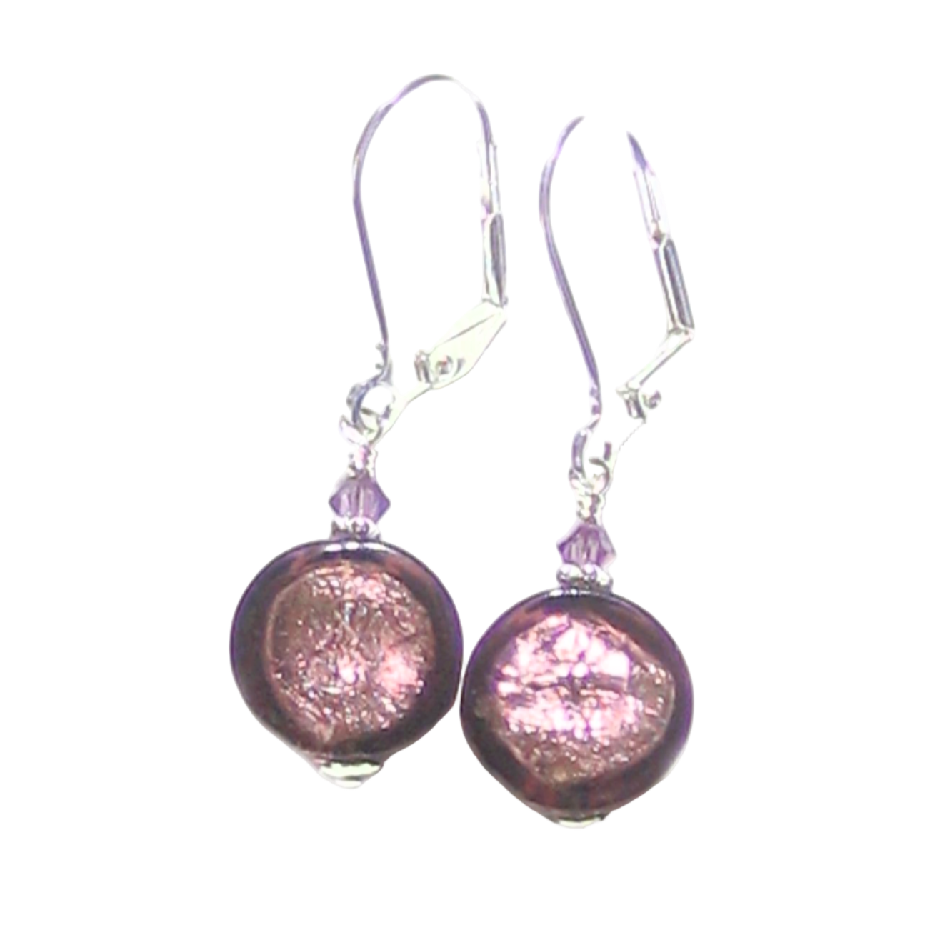 Murano Glass Purple Coin Silver Earrings by JKC Murano - JKC Murano