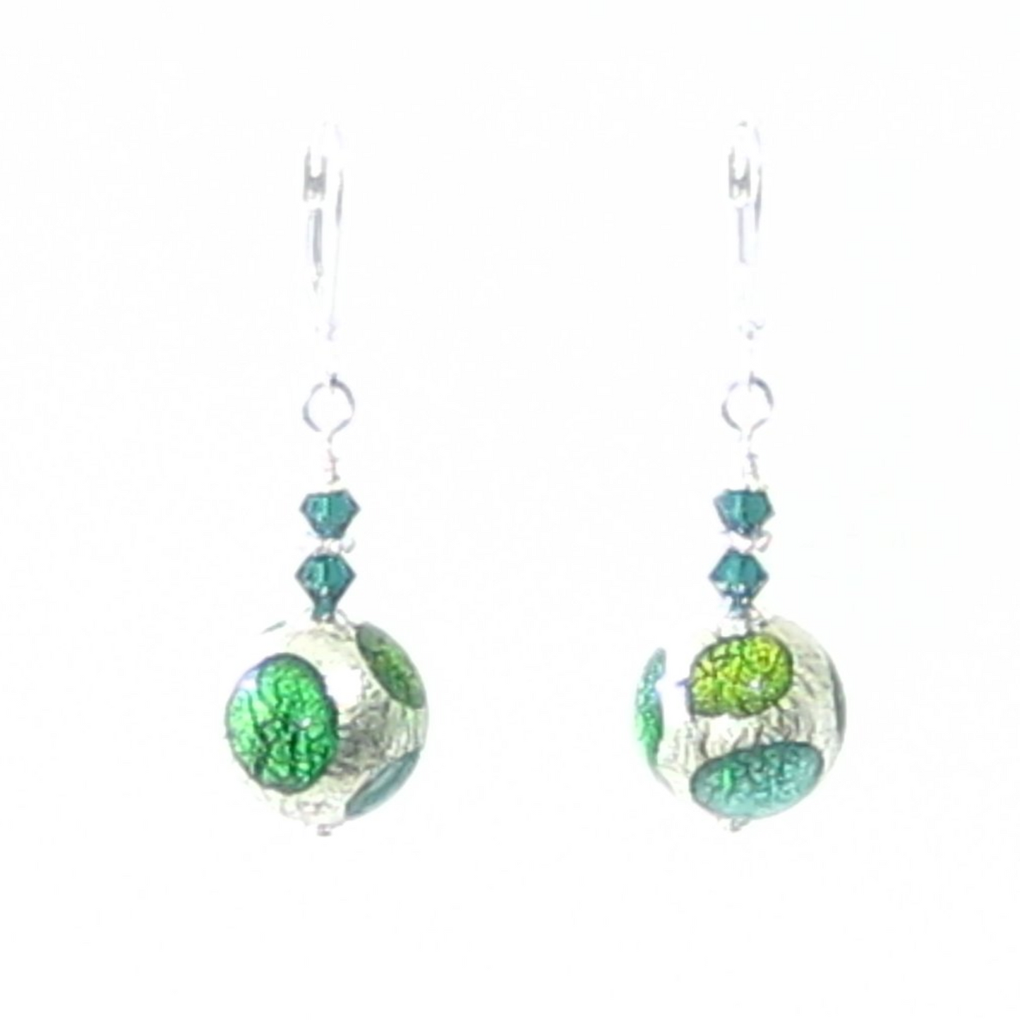 Murano Glass Green Dot Ball Silver Earrings - JKC Murano