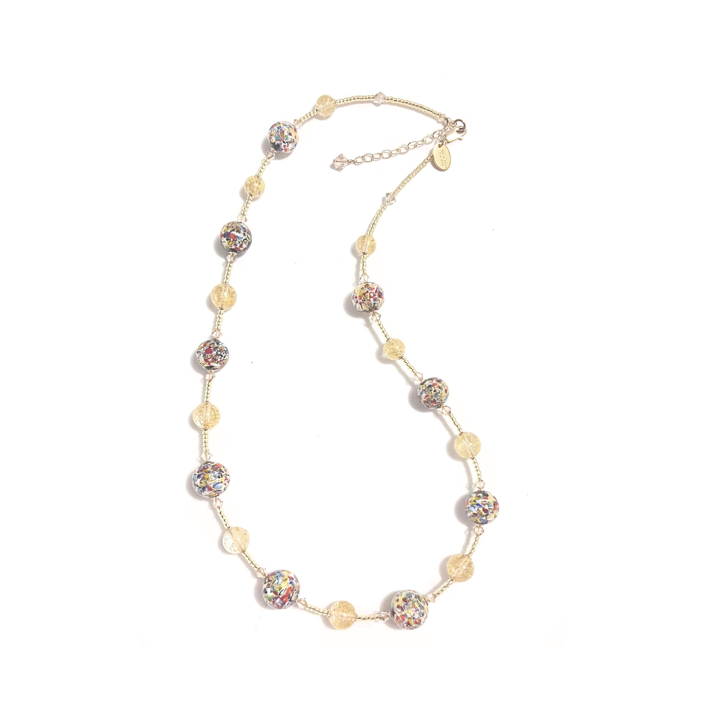 Murano Glass Klimt Ball Long Gold Necklace