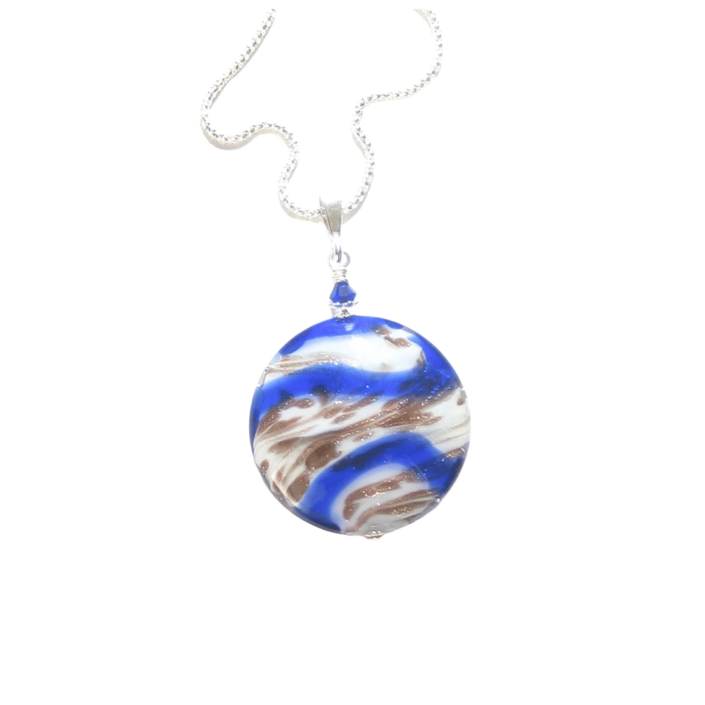 Murano Glass Cobalt Blue White Copper Disc Pendant - JKC Murano