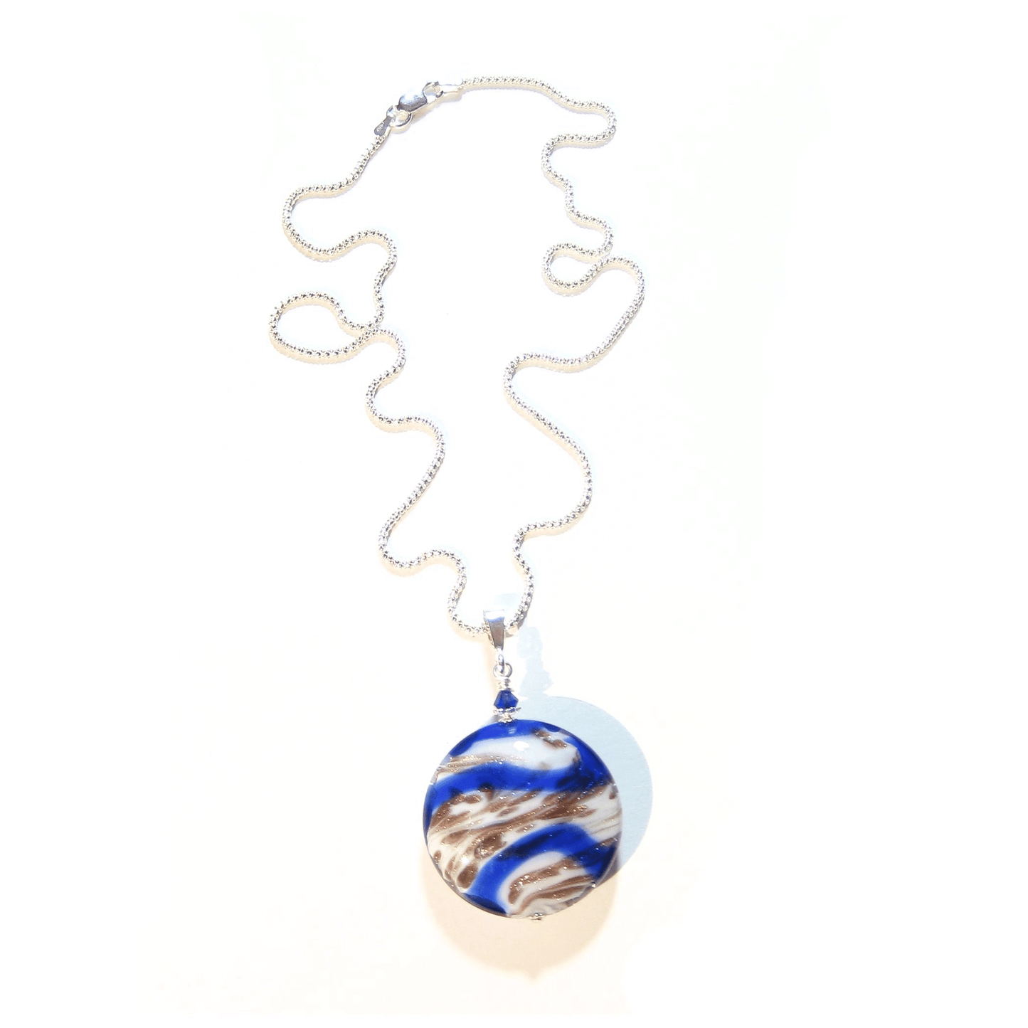 Murano Glass Cobalt Blue White Copper Disc Pendant - JKC Murano