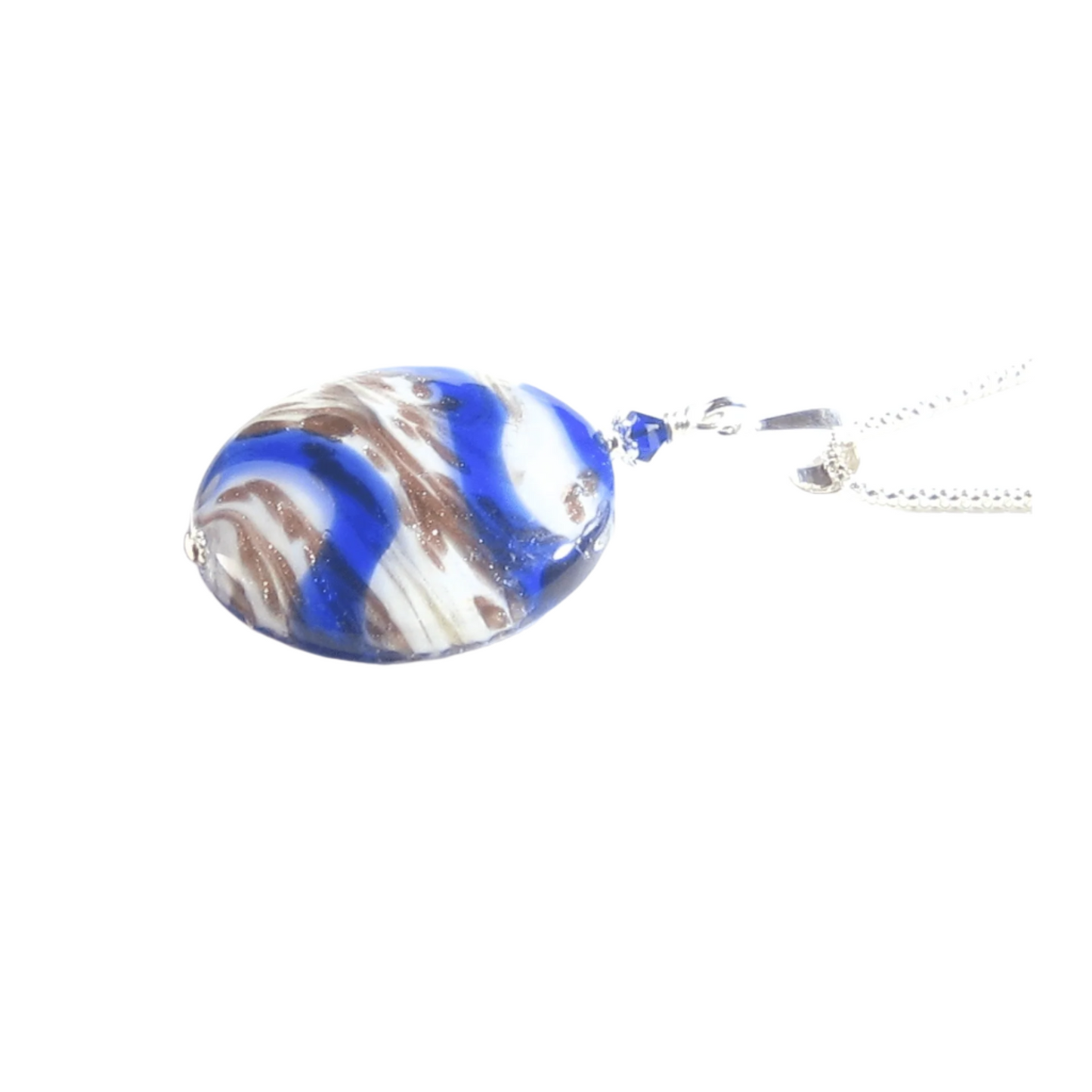 Murano Glass Cobalt Blue White Copper Disc Pendant - JKC Murano
