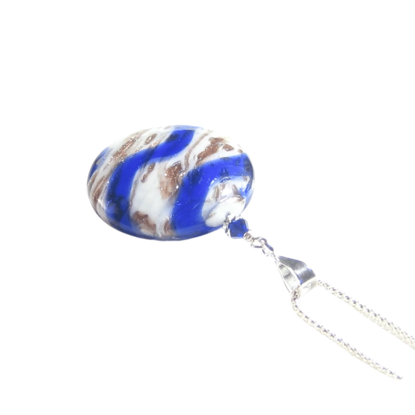 Murano Glass Cobalt Blue White Copper Disc Pendant - JKC Murano