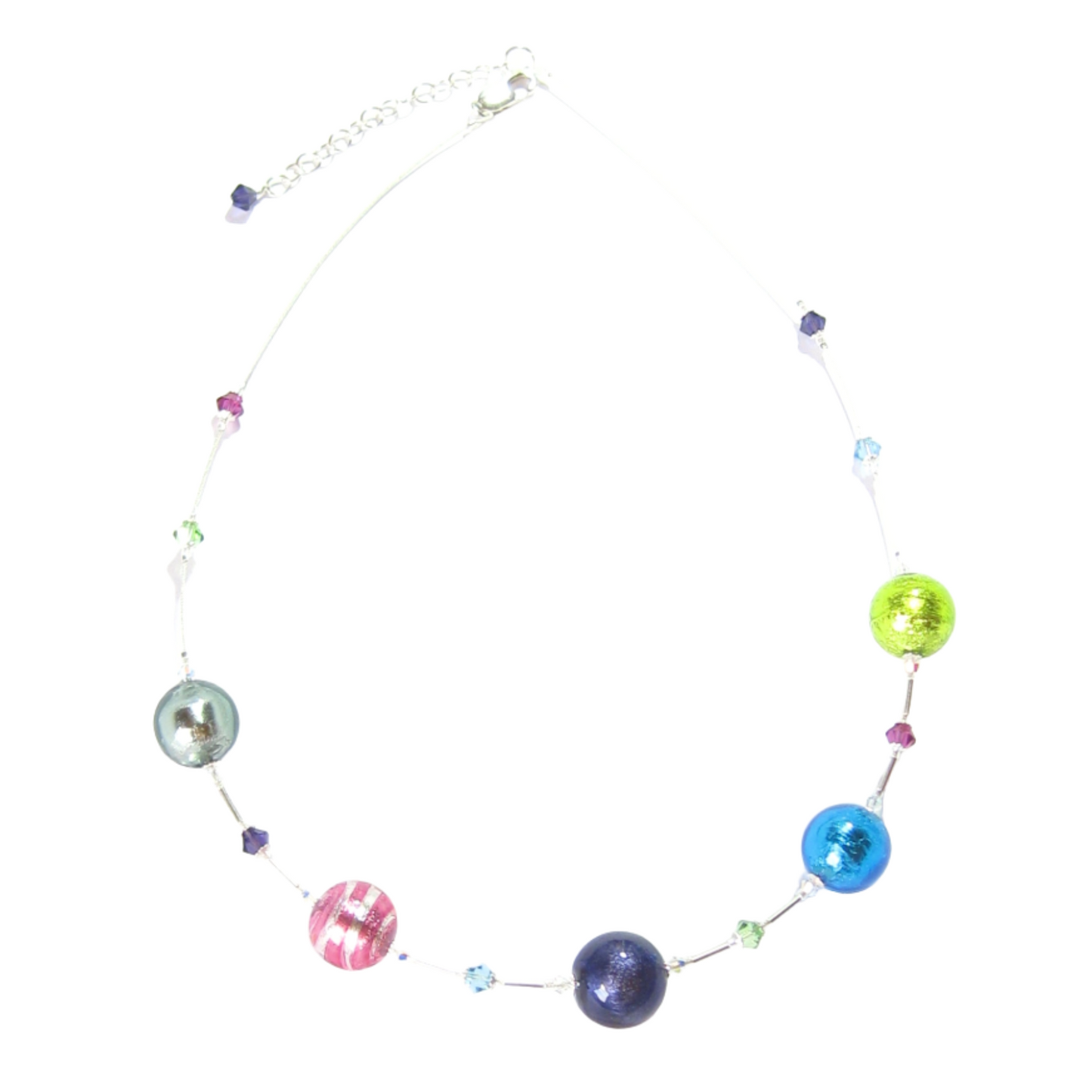 Murano Glass Colorful Chunky Ball Sterling Silver Necklace - JKC Murano