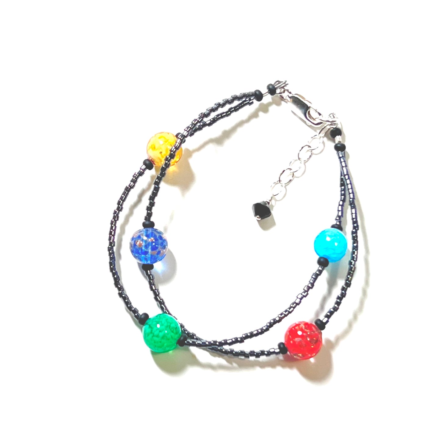 Murano Glass Double Strand Colorful Ball Silver Bracelet
