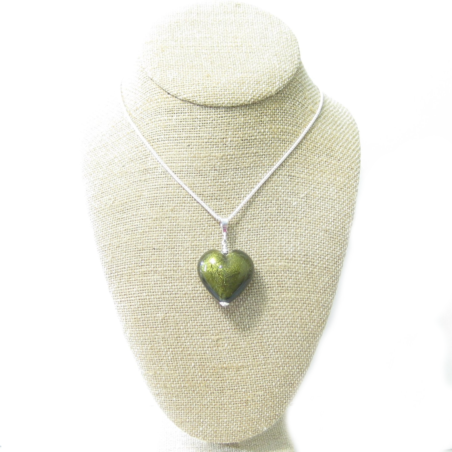 Murano Glass Olive Green Heart Pendant By JKC Murano - JKC Murano