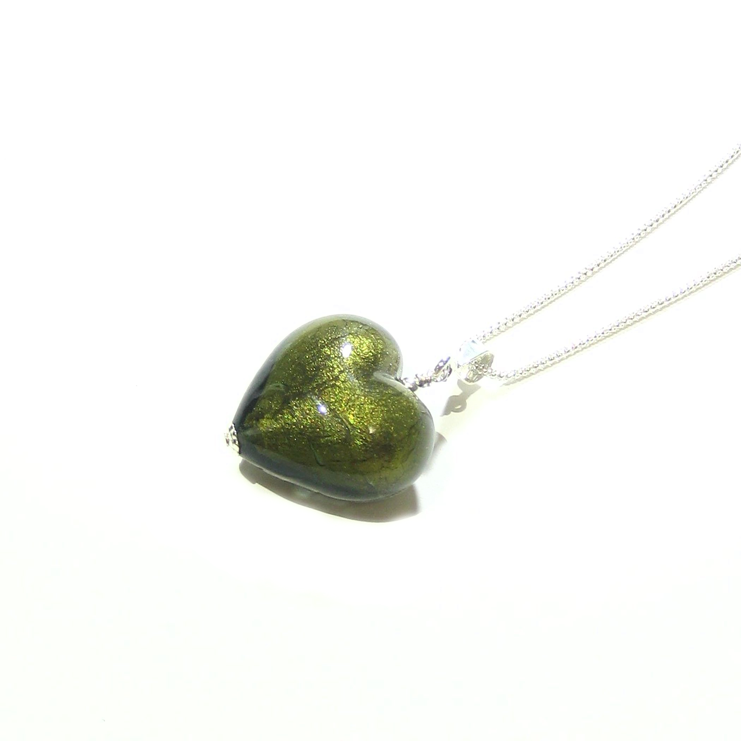Murano Glass Olive Green Heart Pendant By JKC Murano - JKC Murano